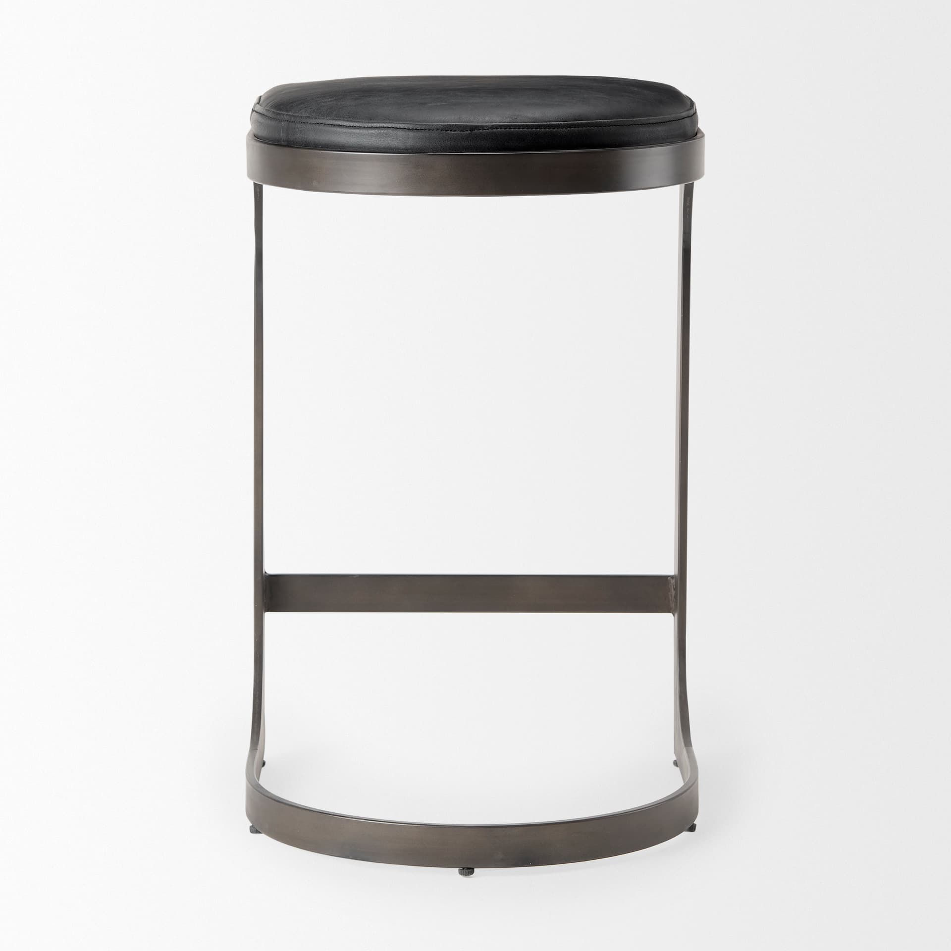 Tyson Backless 28in Seat Bar Stool | Black Leather w/ Black Metal — product photograph