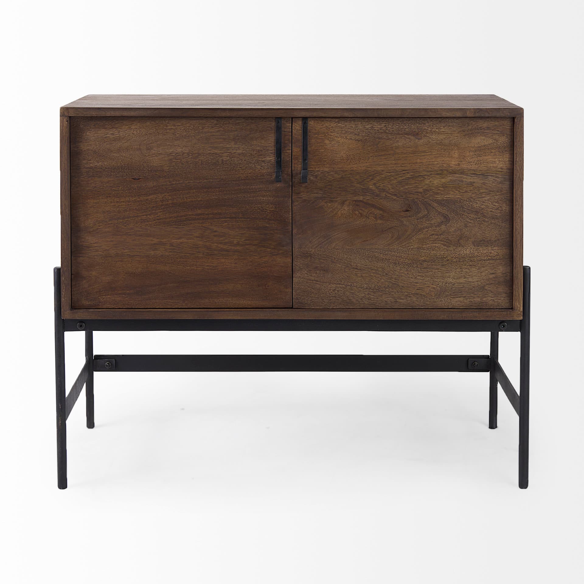 Glenn 38L x 16W x 30H Dark Brown Wood w/ Black Iron Frame, 2 Door Accent Cabinet — product photograph