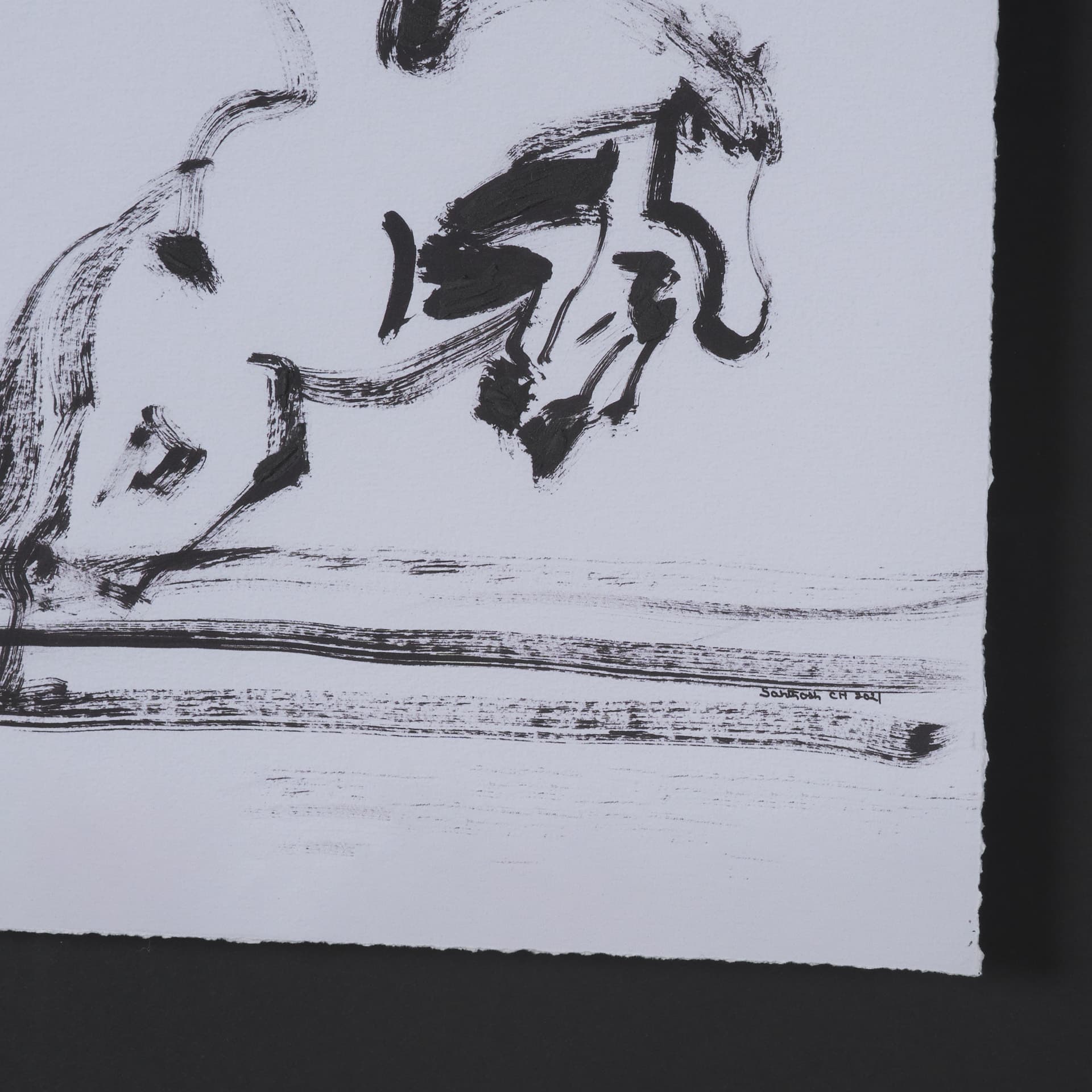 Galloping Silhouette by Santhosh ch Hand-Embellished Framed Artwork Matted under Glass — product photograph