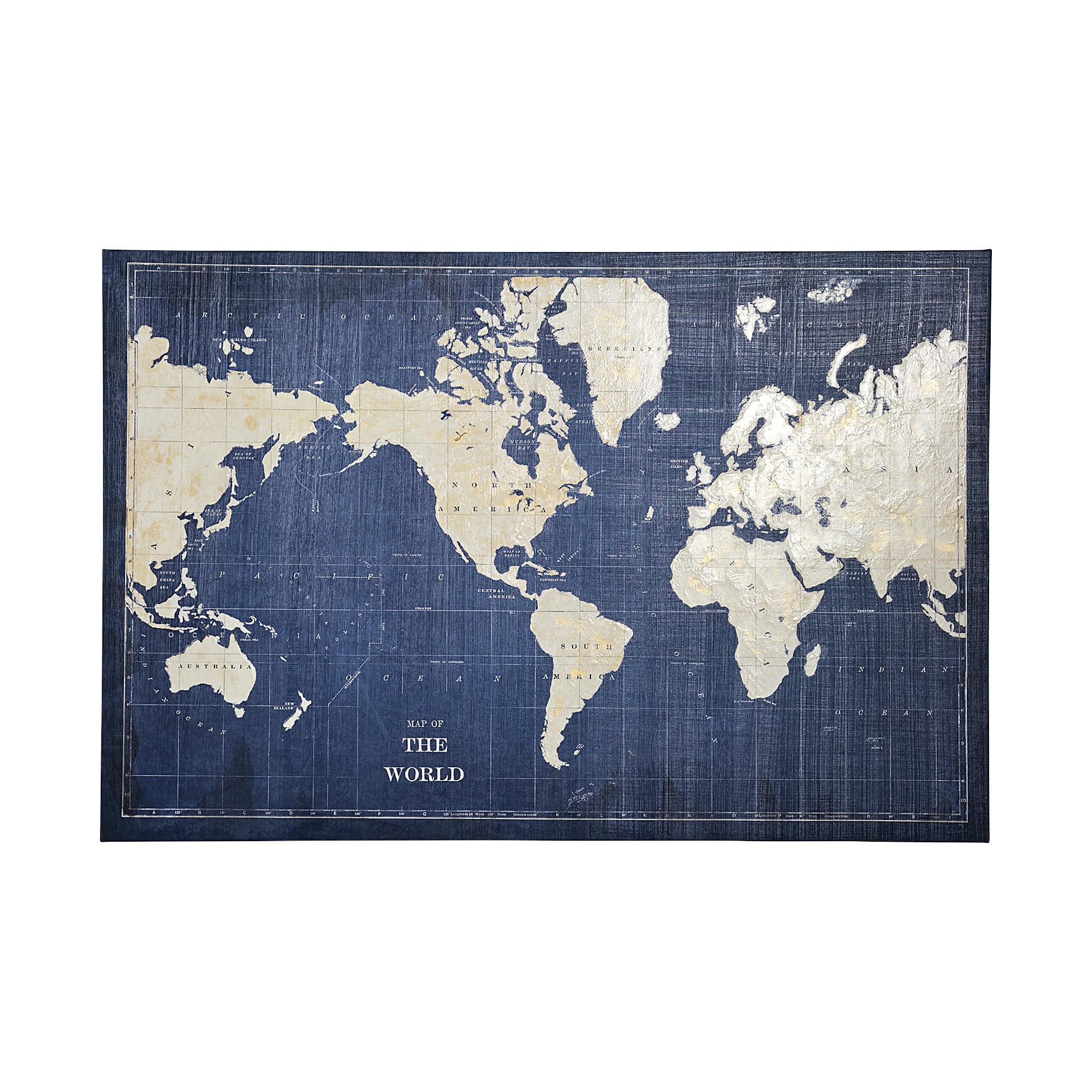 Blueprint World Map by Sue Schlabach a Hand Embellished Textured Canvas — product photograph