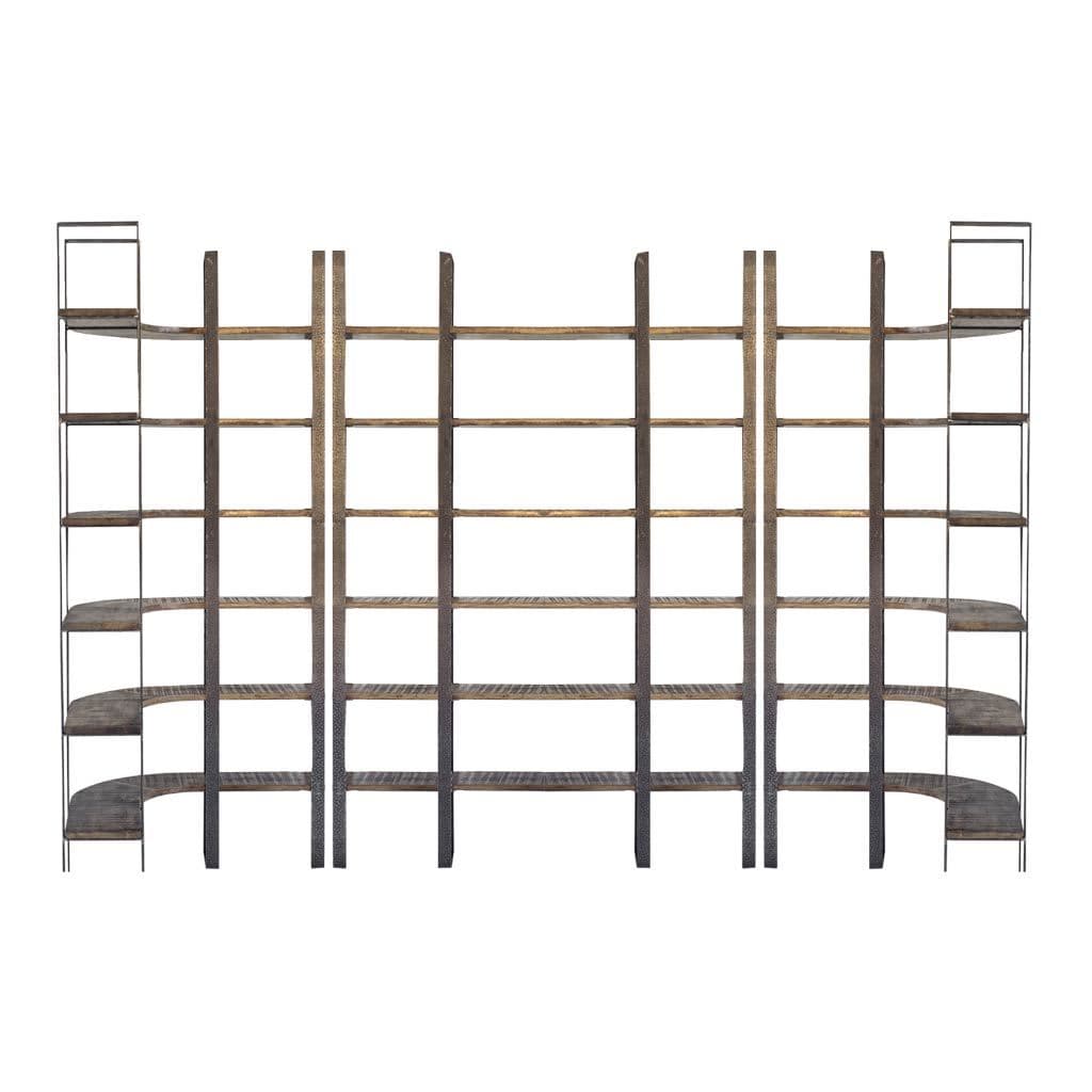 Taunton I 80L x 10.5W x 90H Brown Wood and Black Iron Six Shelving Unit — product photograph