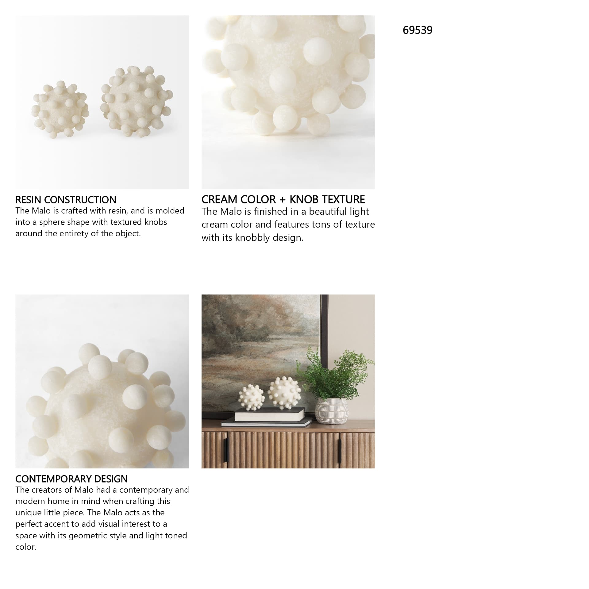 Malo 4.7L x 4.7W x 4.7H Cream Resin Small Sphere Decorative Object — in a styled room