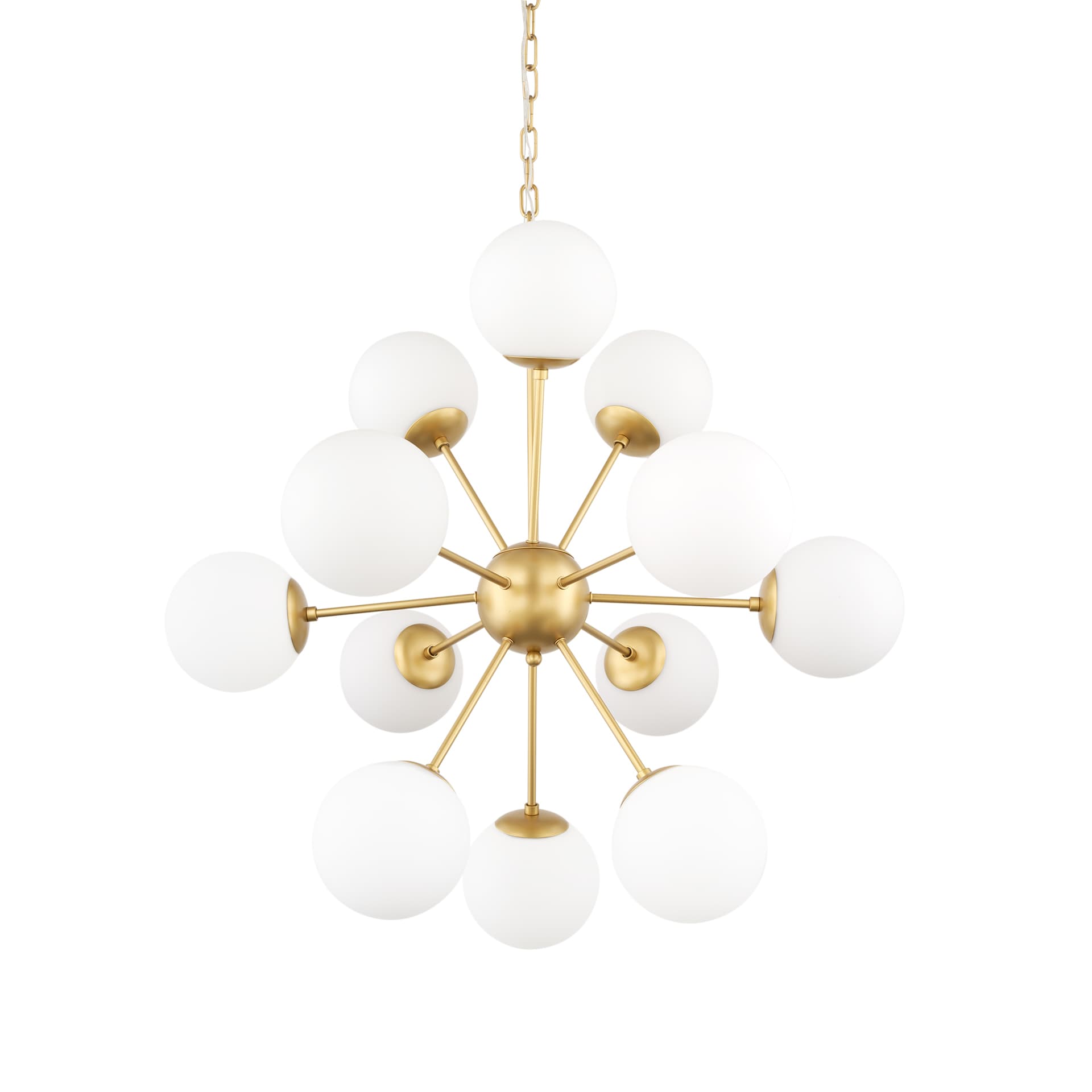 Barbara Brushed Gold Metal w/ Frosted Glass Globes 11-Light Chandelier — product photograph