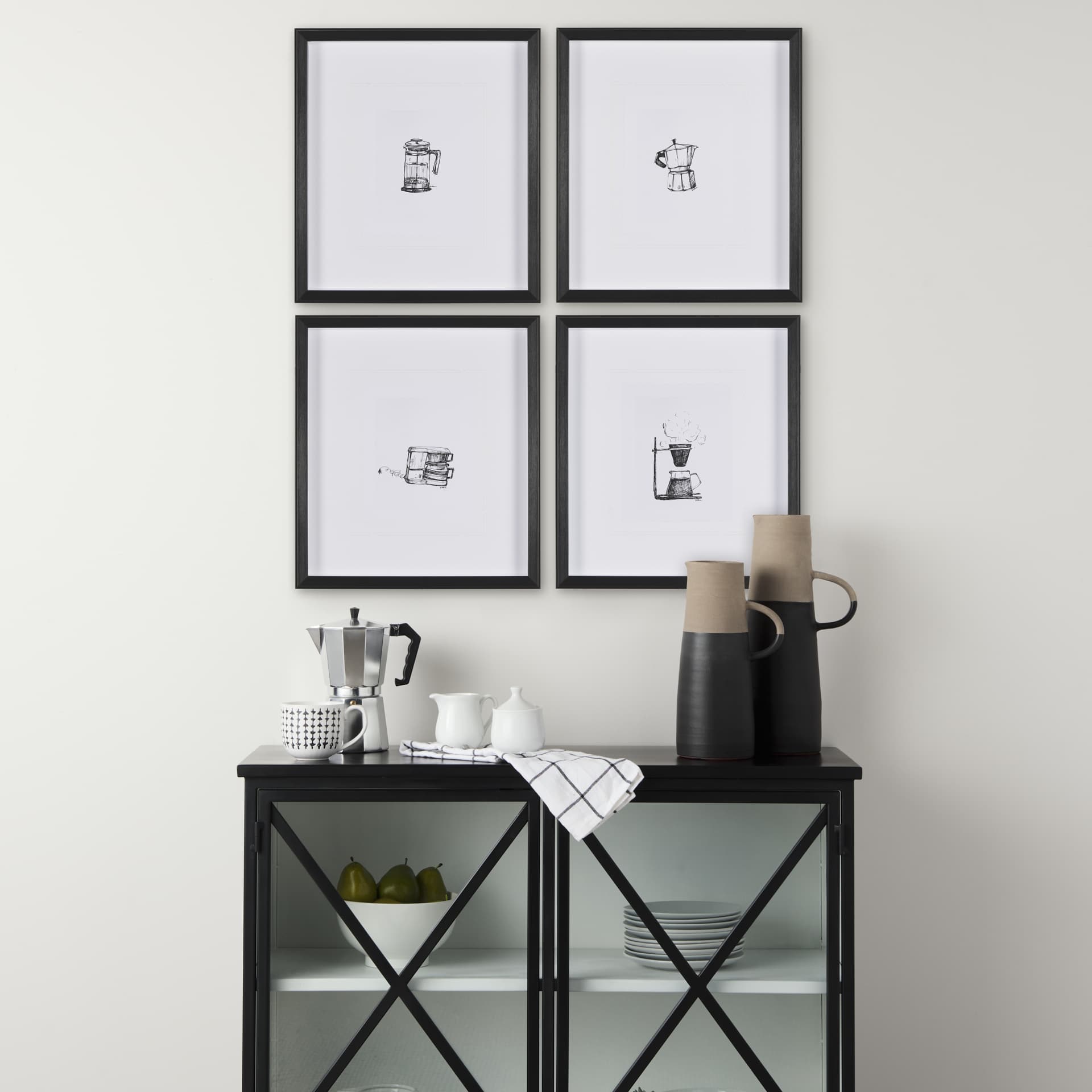 Drip Coffee Maker by Simeng a Framed Art Print Matted under Glass — in a styled room