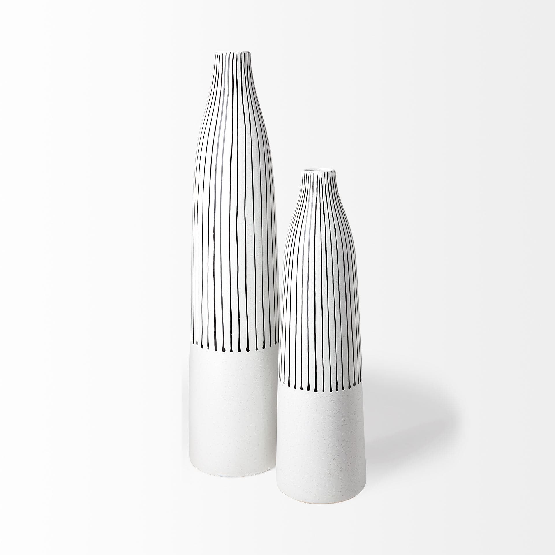 Kira I Small White Pinstripe Ceramic Vase — product photograph