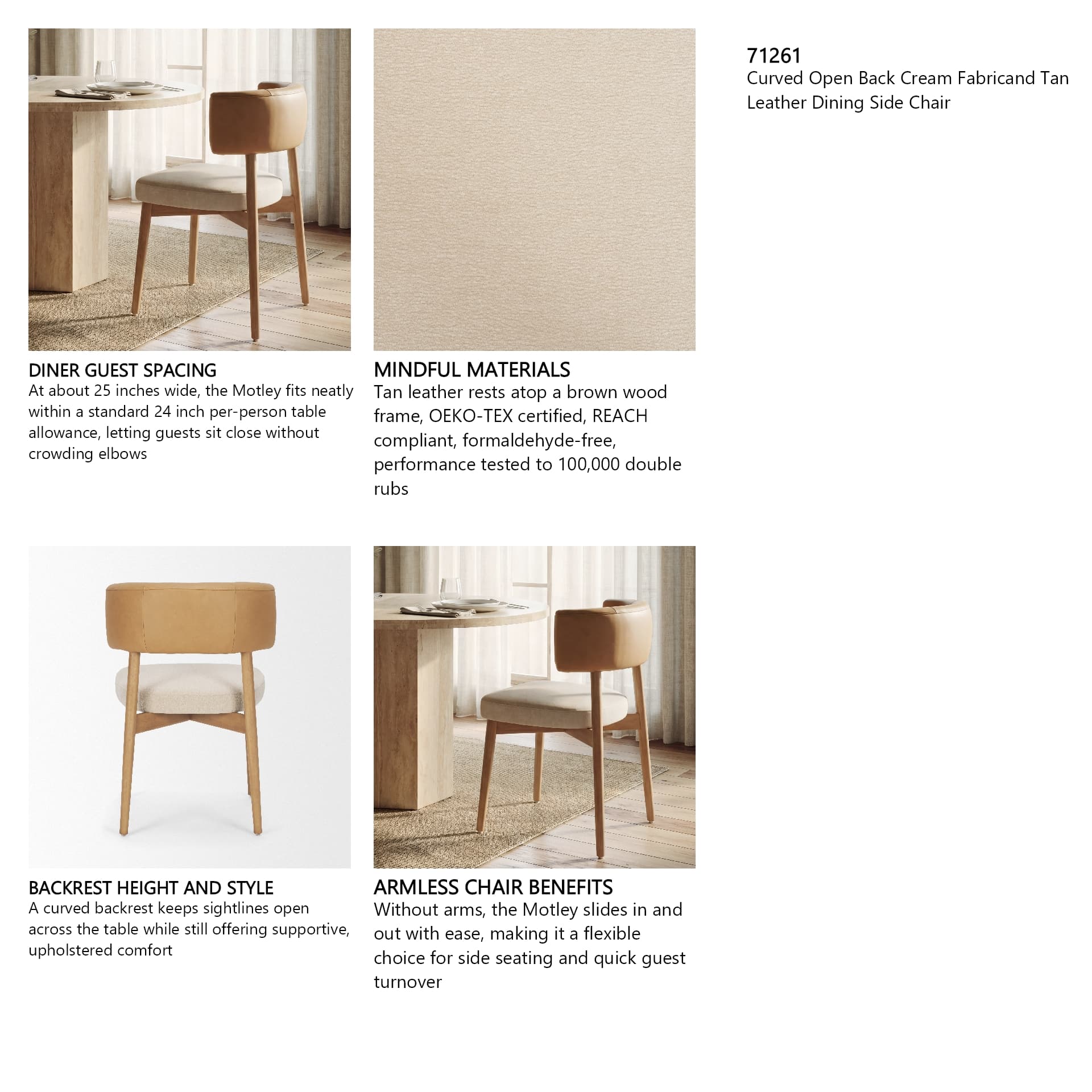 Motley Open Back Dining Side Chair | Cream Fabric w/ Brown Wood — in a styled room