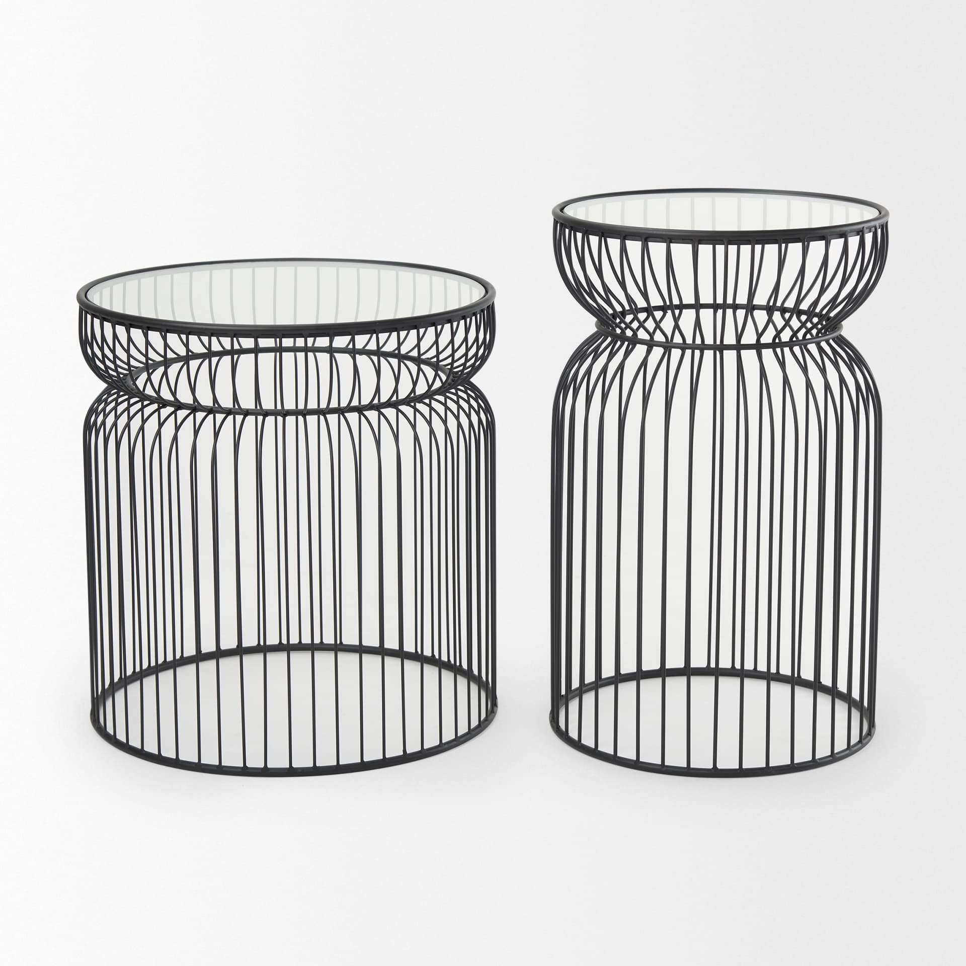 Shani Set of 2 Round, Black Metal w/ Glass, Accent Tables — product photograph