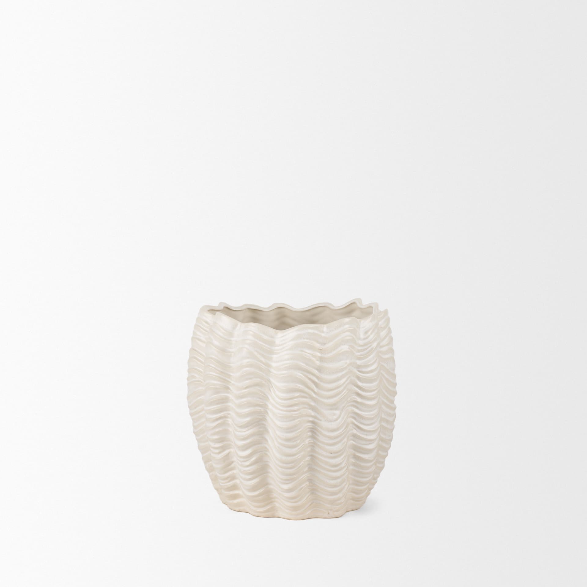 Velia Short Seashell Sculptural Cream Glazed Ceramic Vase — product photograph