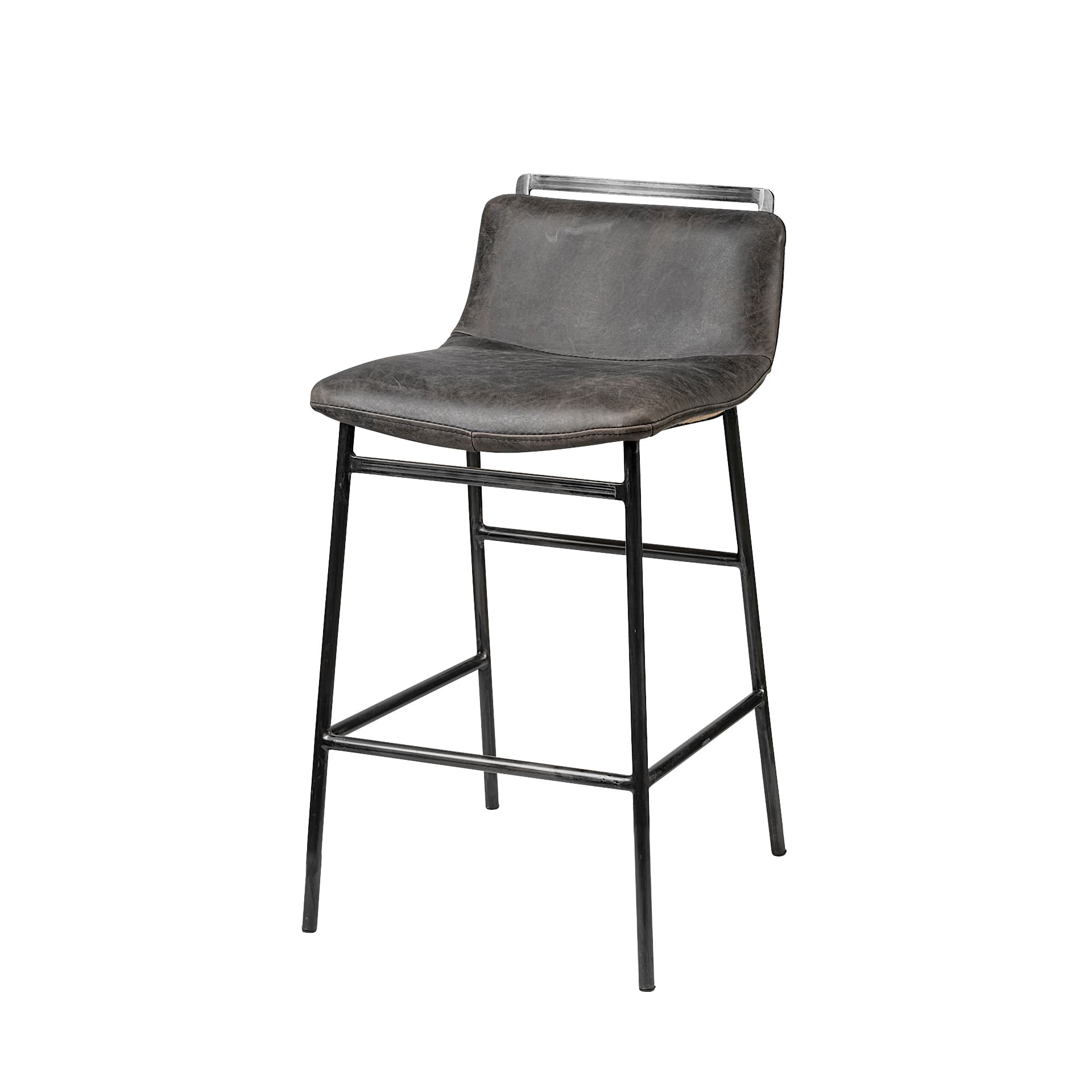 Kavalan Low Back 33.5in Seat Counter Stool | Ebony Leather w/ Metal — product photograph
