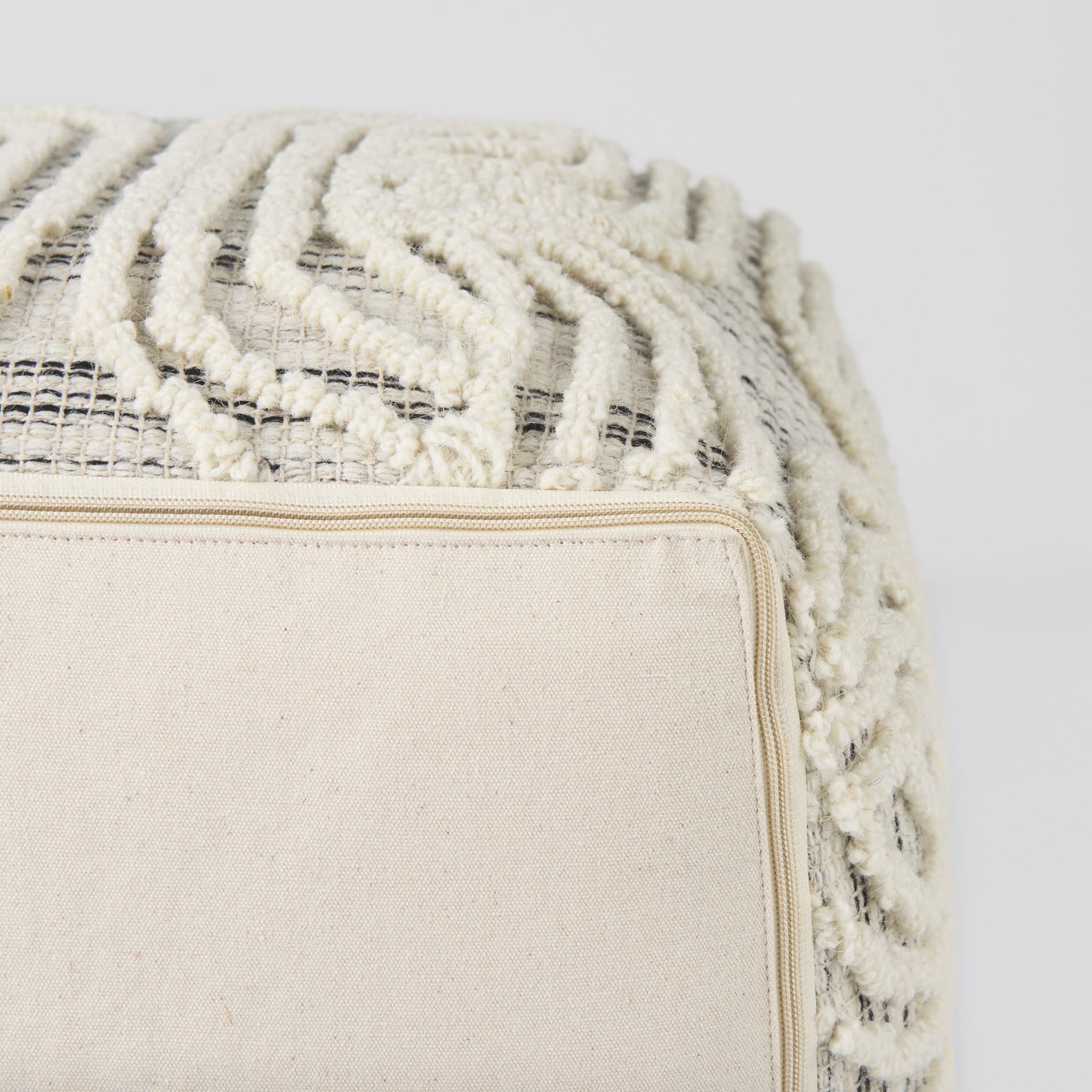 Amaya 16.0L x 16.0W x 16.0H Cream/Black/Gray Wool and Cotton Pouf — product photograph