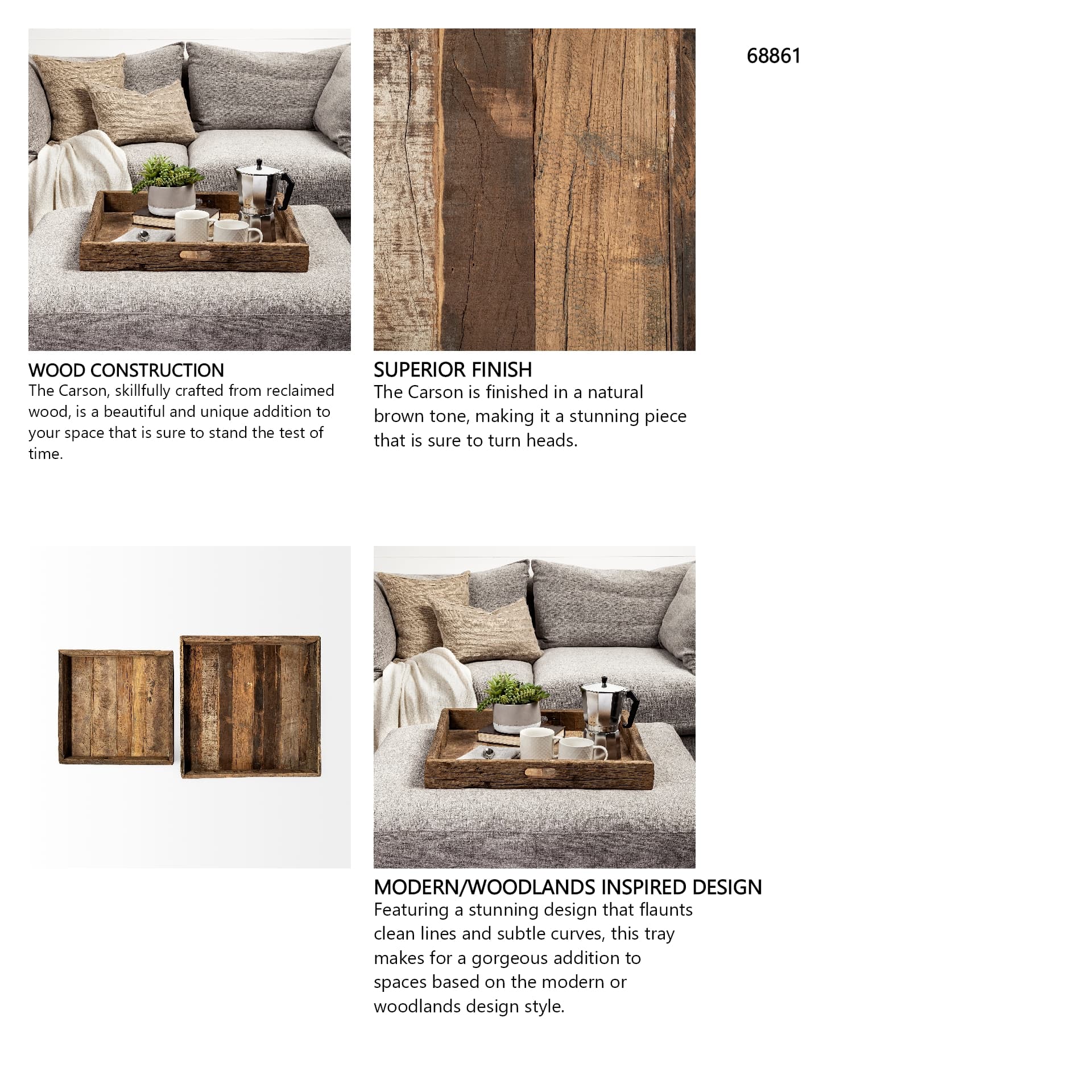 Carson (Small) 24L x 24W Brown Reclaimed Wood Tray — in a styled room