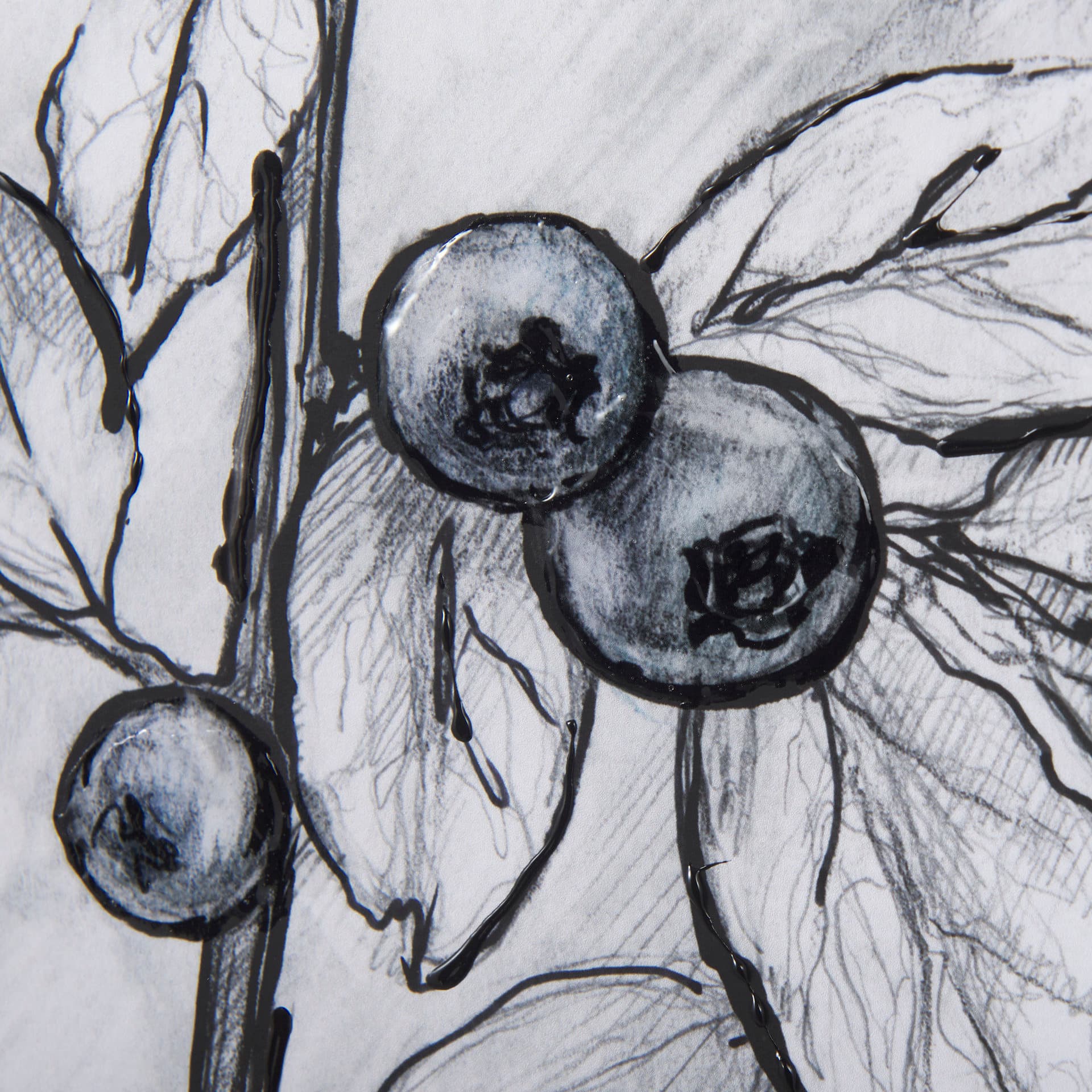 WildBerry Collection Blueberry by Mercana Studio Hand Embellished Framed Art Print Matted under Glas — product photograph