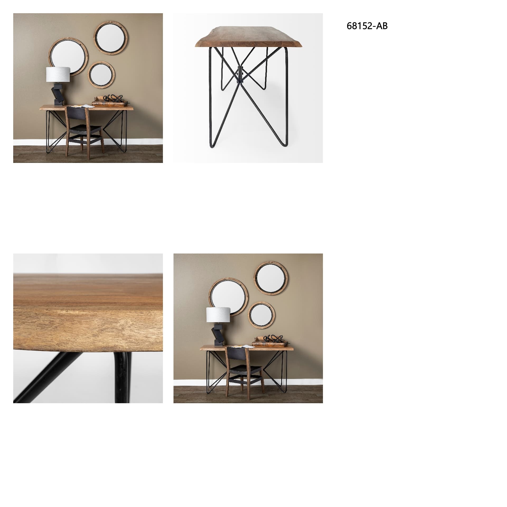 Papillion IV 60L x 26W Natural Solid Wood and Live Edge Iron Office Desk — in a styled room