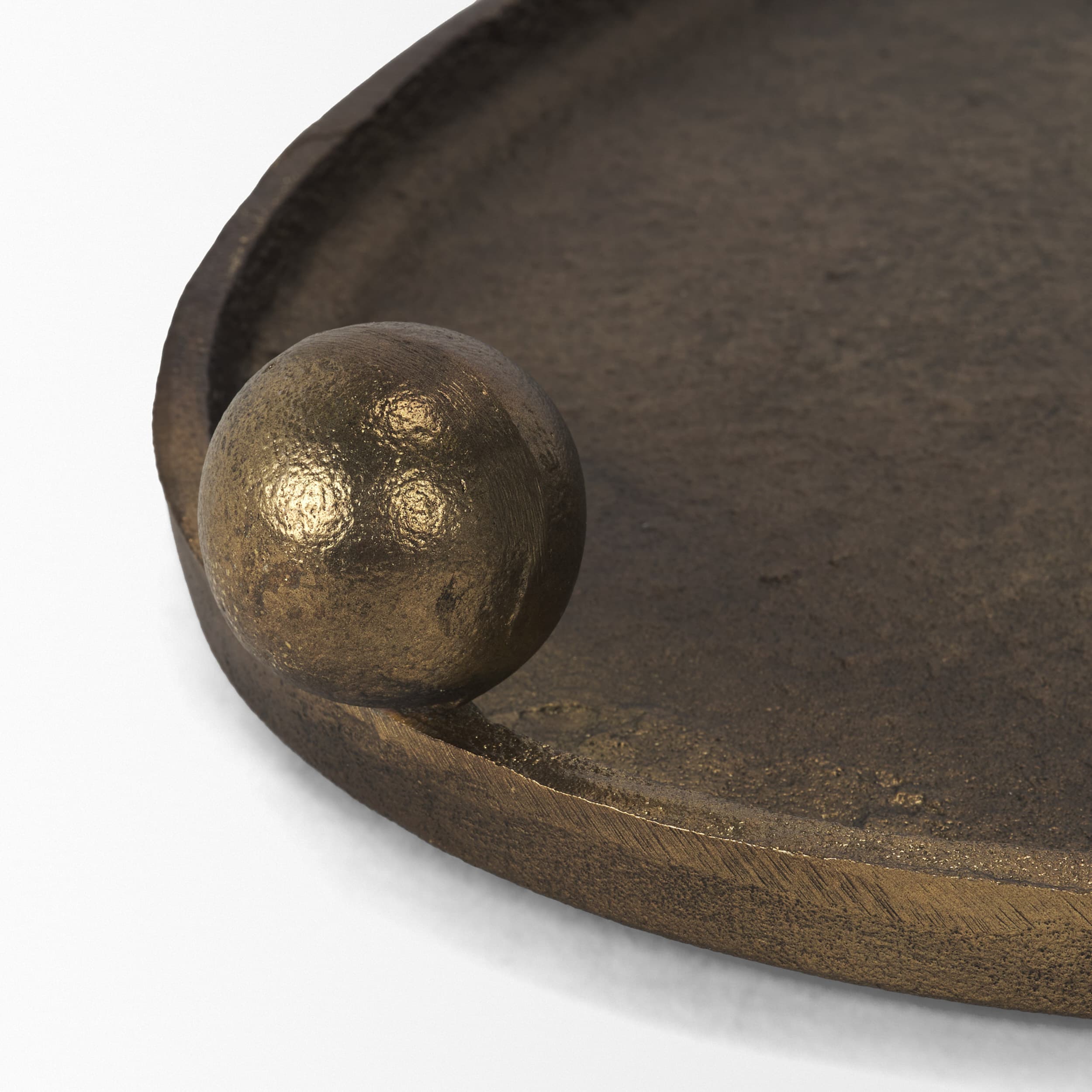 Jianna Large Oval Textured Antiqued Gold Metal Tray with Handles — product photograph