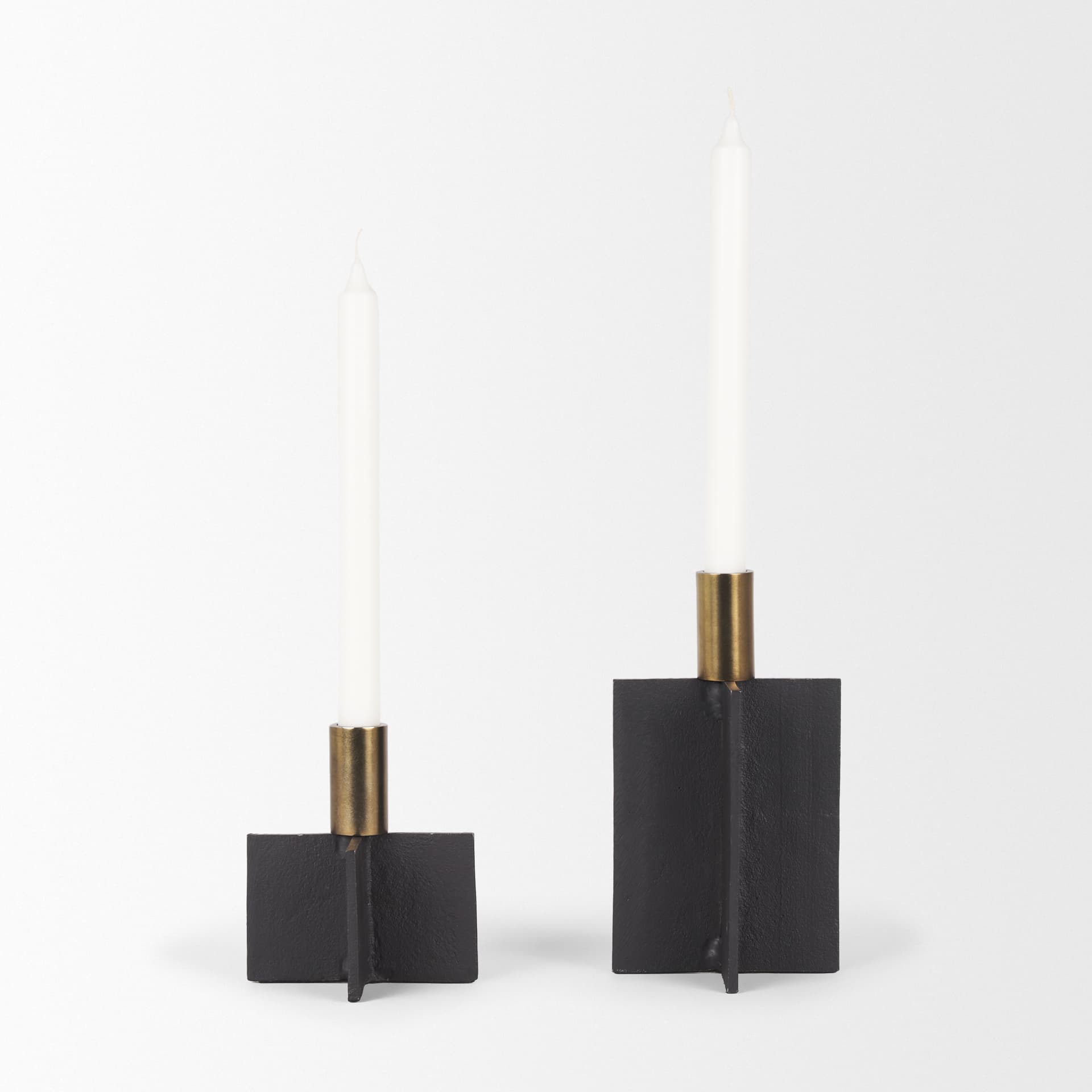 Pia Matte Black w/ Brushed Gold Metal Taper Candleholder (Set of 2) — product photograph