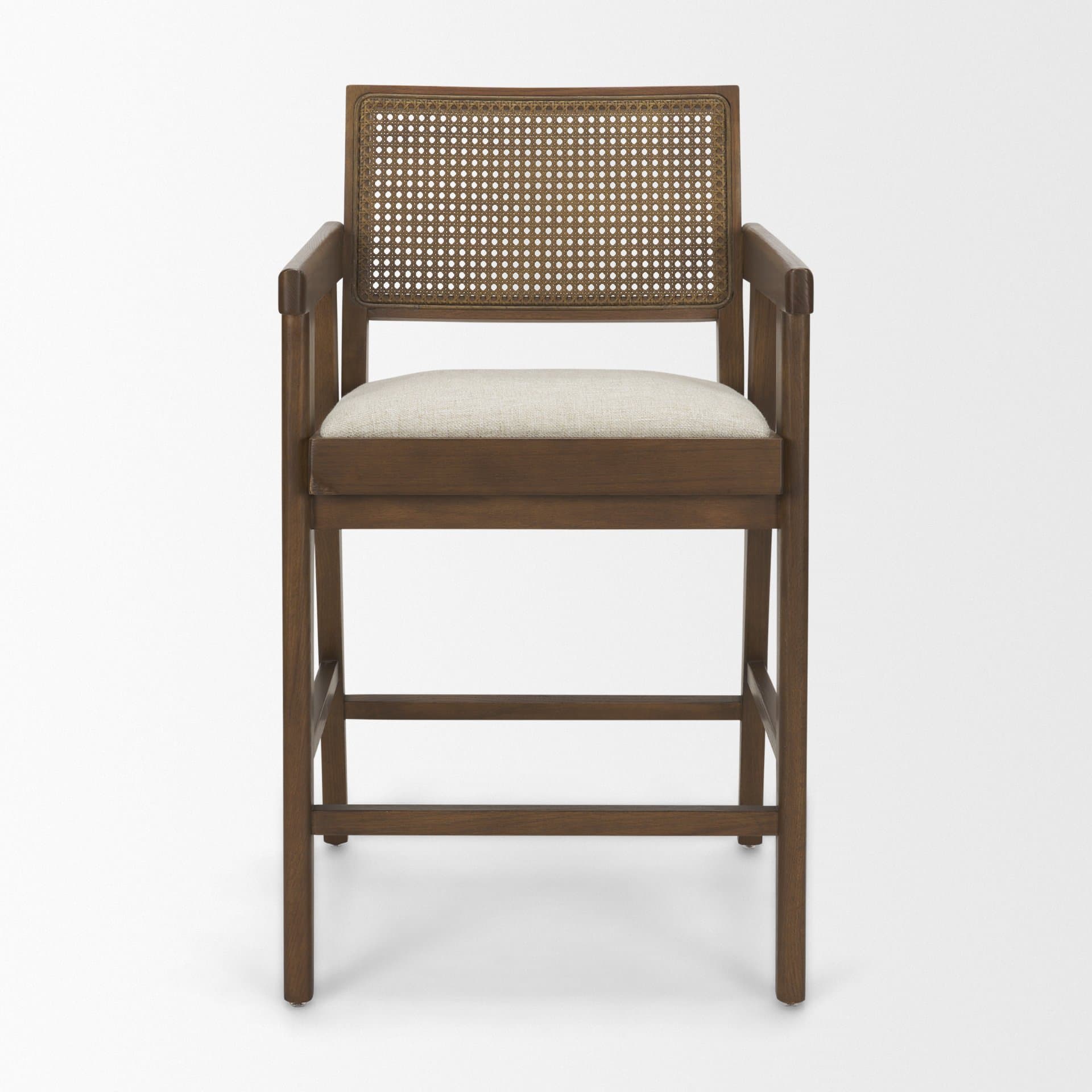Reid Backless 38in Seat Counter Stool | Brown Wood w/ Cane Back — product photograph