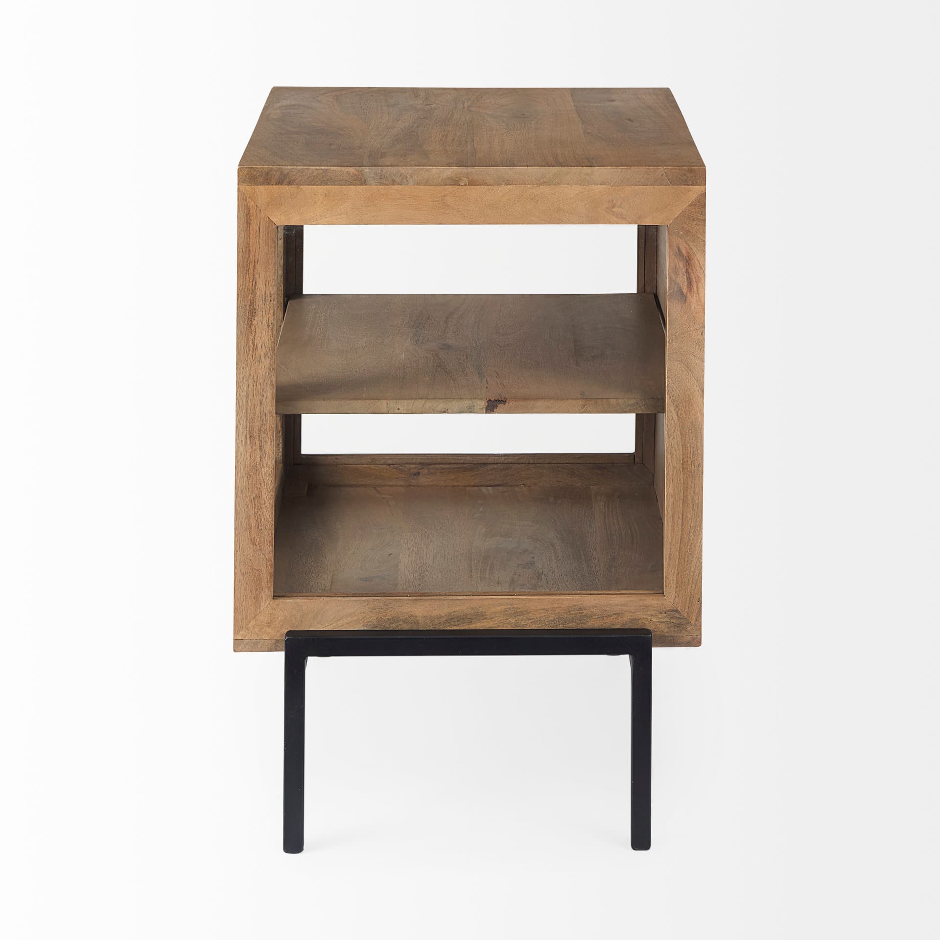 Arelius 20L x 18W x 26H Light Brown Wood W/ Black Metal Frame End/Side Table — product photograph