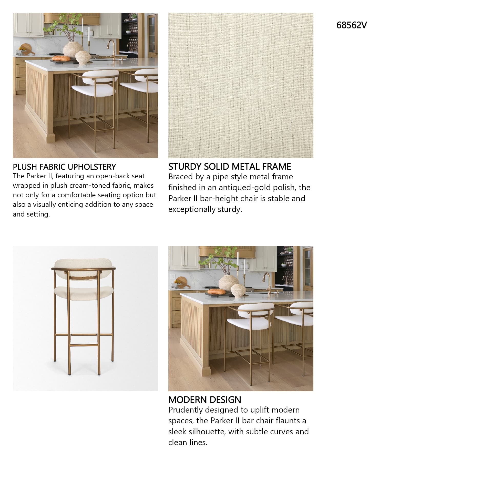 Parker Backless 36.5in Seat Counter Stool | Cream Fabric w/ Gold Metal — product photograph