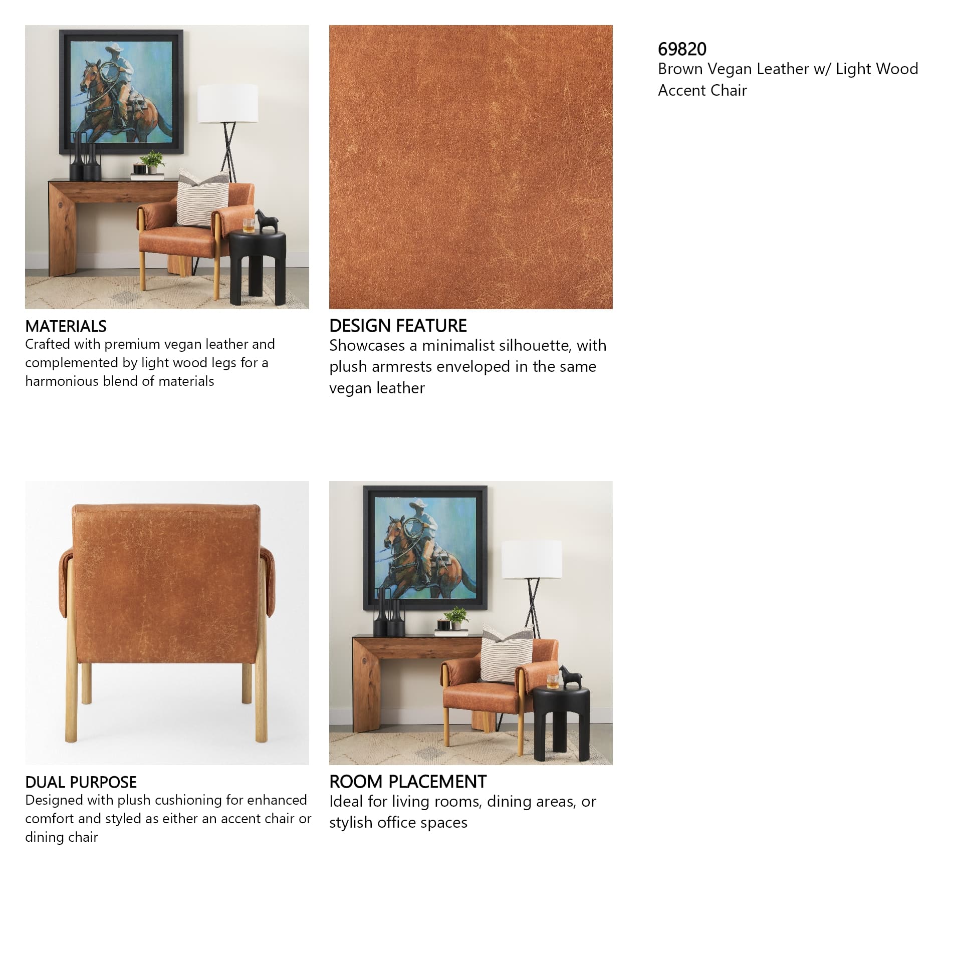 Ashton Brown Vegan Leather w/ Light Wood Accent Chair — in a styled room