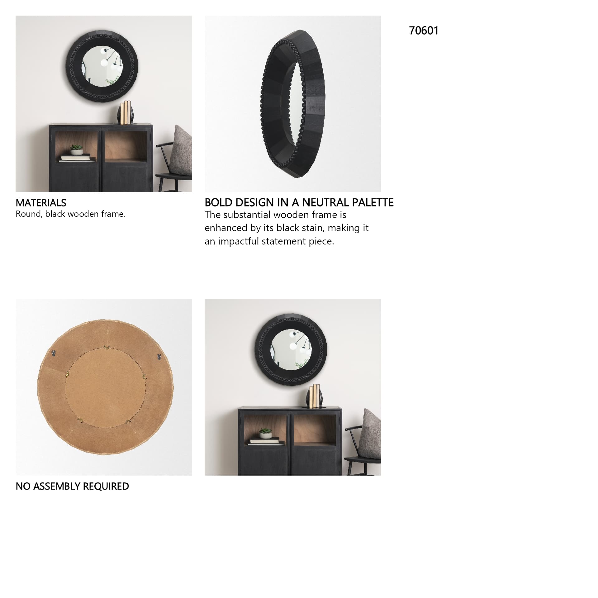 Ranela Black Beaded Wooden Wall Mirror — in a styled room