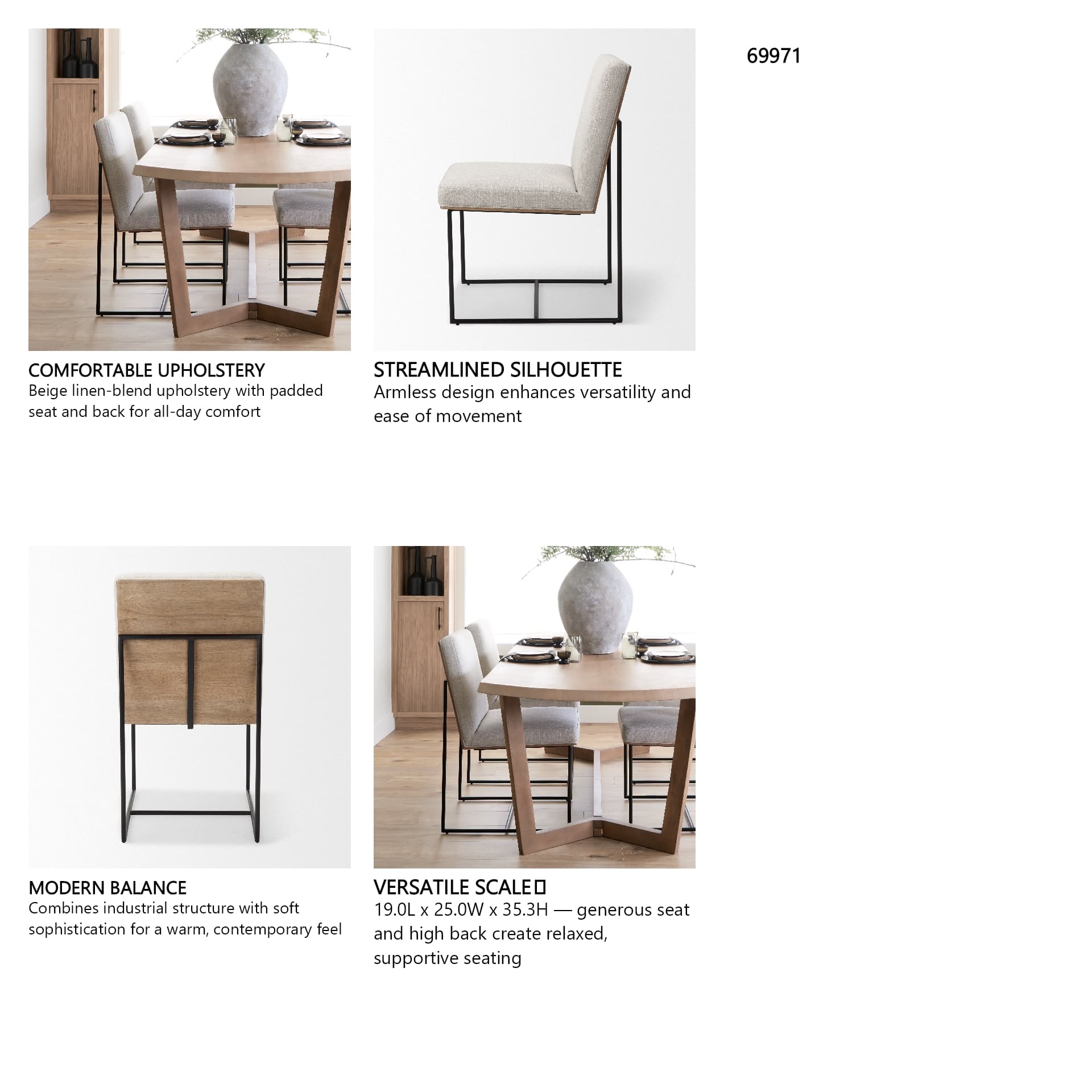 Stamford High-Back Dining Side Chair | Beige Linen w/ Black Metal — in a styled room