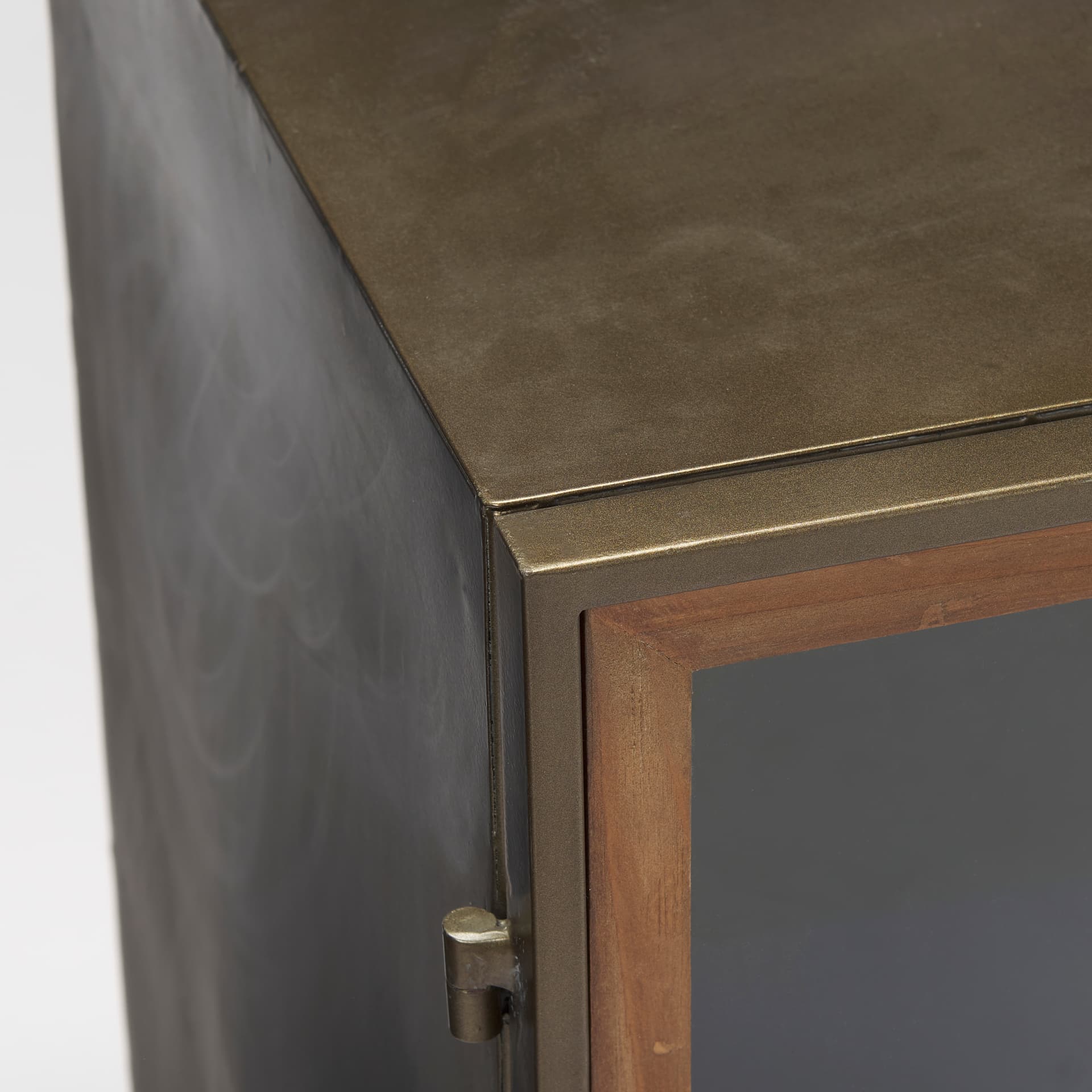 Pandora Dark Brass Metal W/Red Wood 2 Door Accent Cabinet — product photograph
