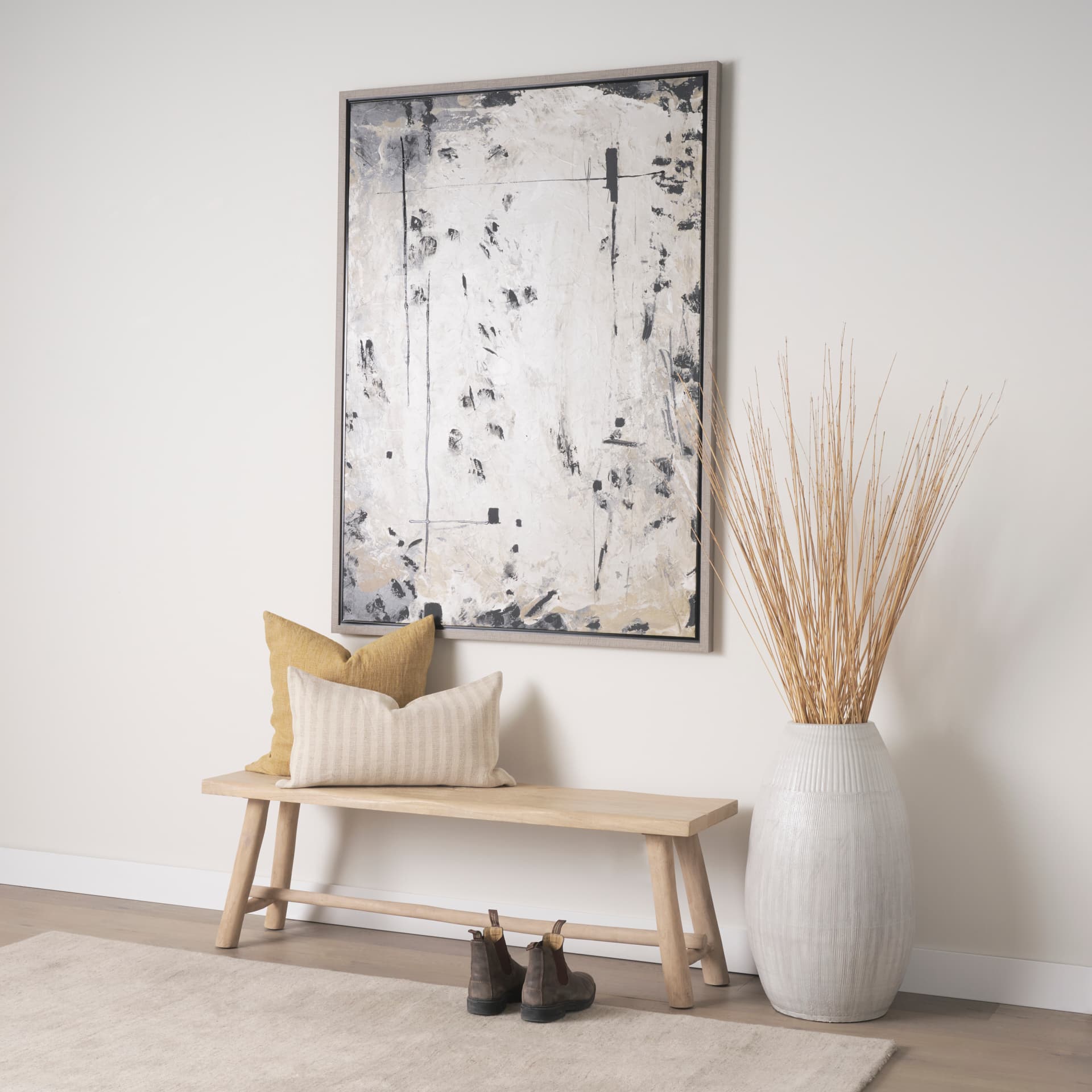 Sekou Light Brown Wooden Craftsman Bench — in a styled room