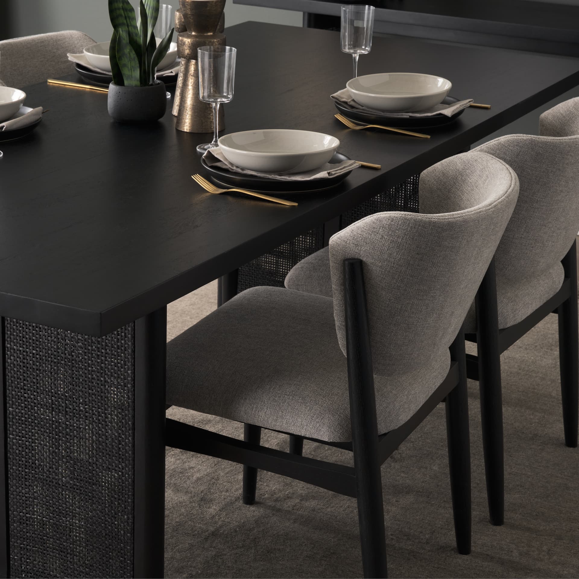 Grier 84"L x 38"W Dining Table | Modern | Black Wood & Black Wood/Cane | Seats 8 — product photograph