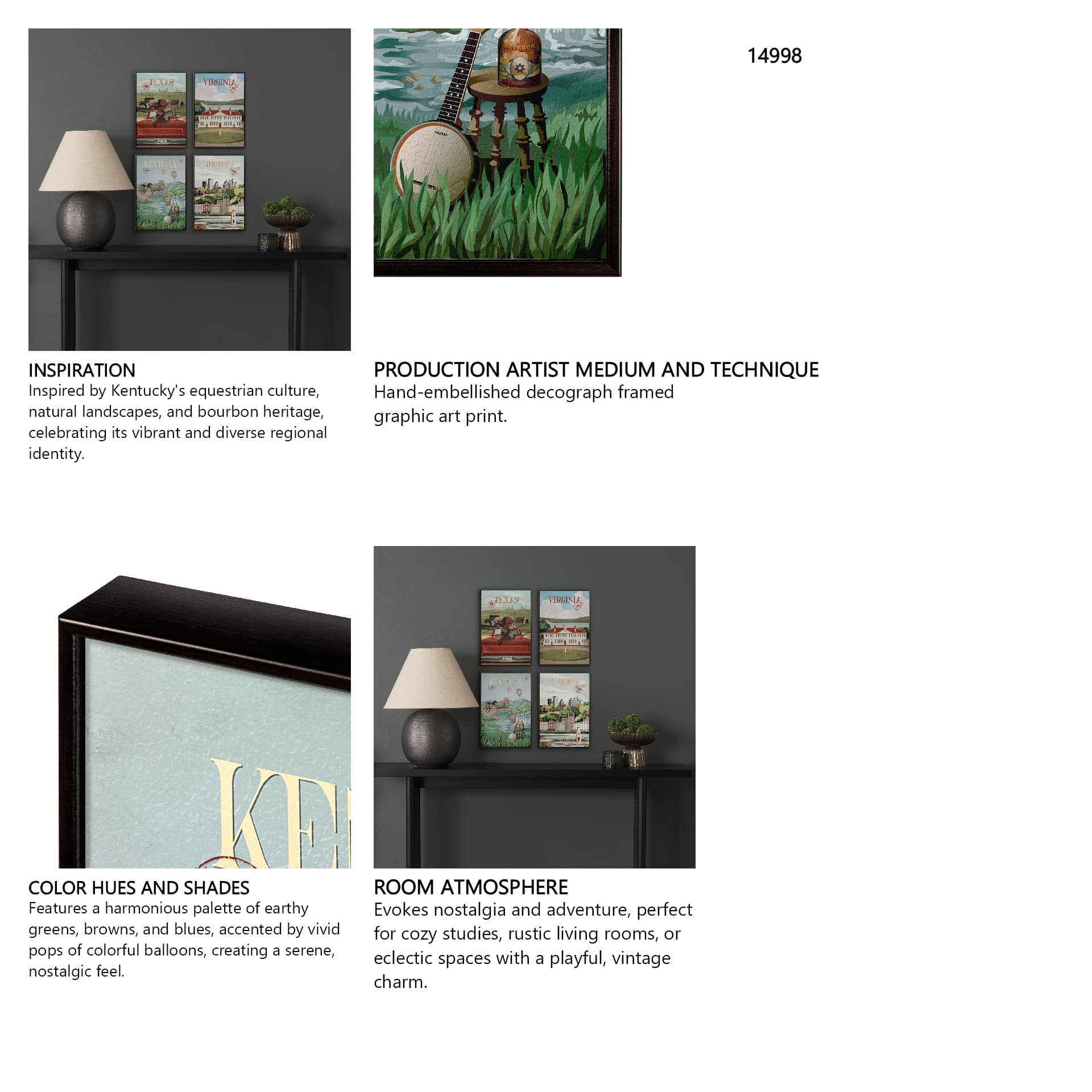 Kentucky Go USA (SM) by Mercana Studio a Hand Embellished Decograph Framed Art Print — in a styled room