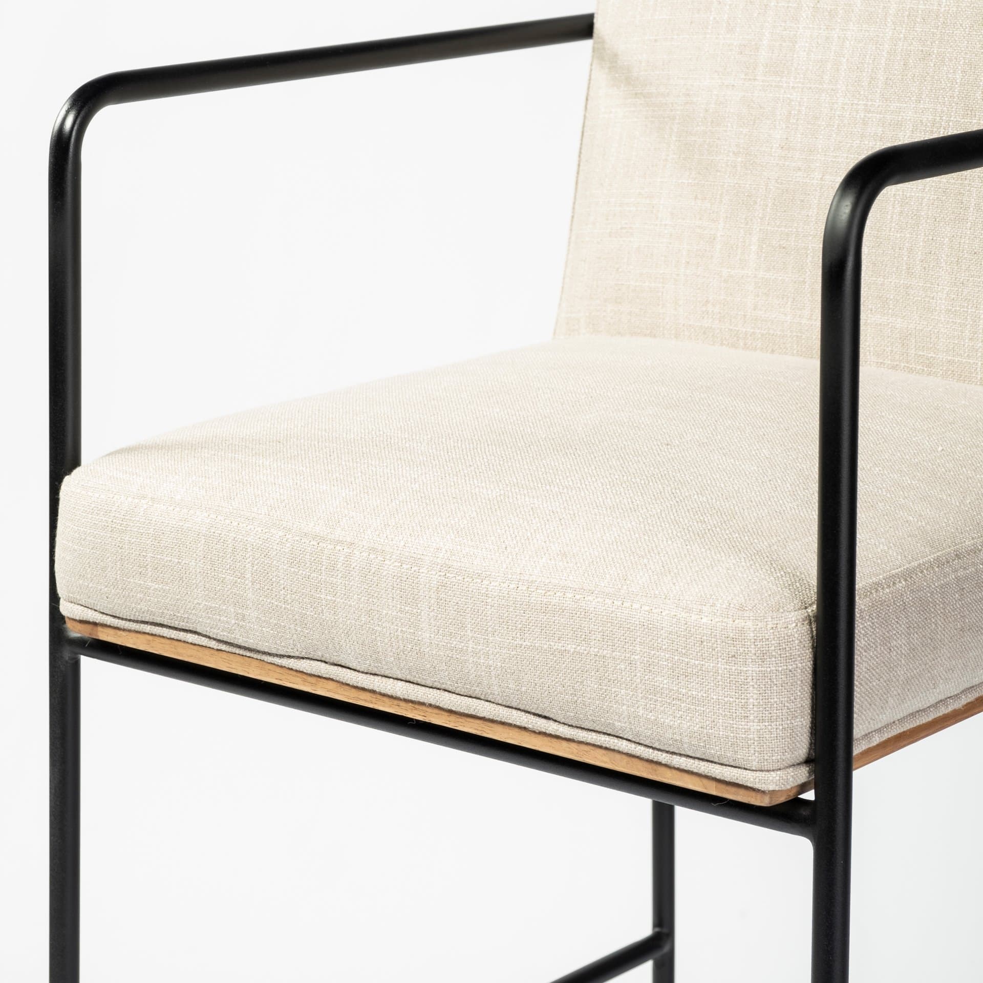 Stamford Backless 40in Seat Bar Stool | Beige Fabric w/ Black Metal — product photograph