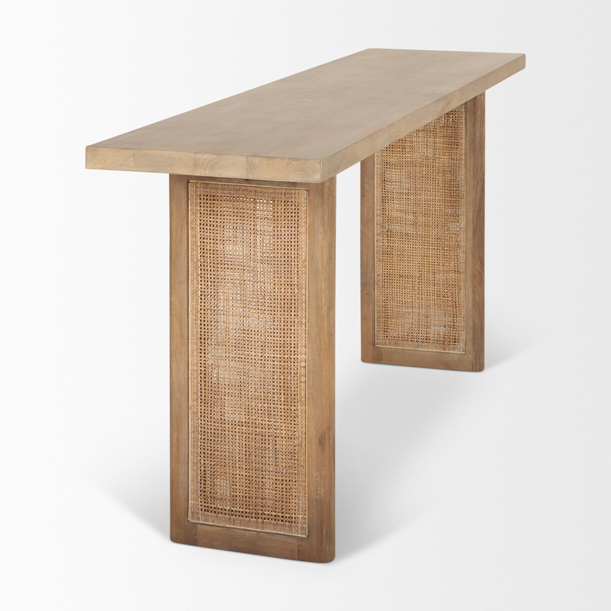 Grier 65" Light Brown Solid Wood w/ Cane Console Table — product photograph