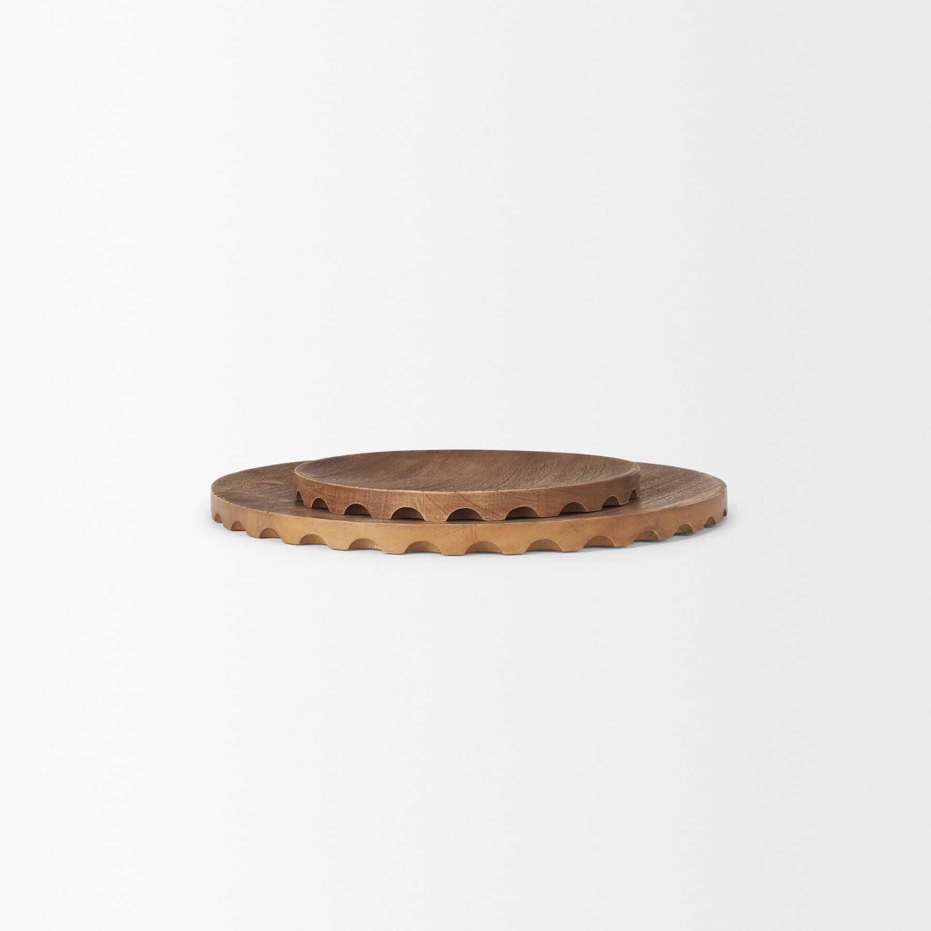 Waverly Round Light Brown Wood Scalloped Edged Trays — product photograph