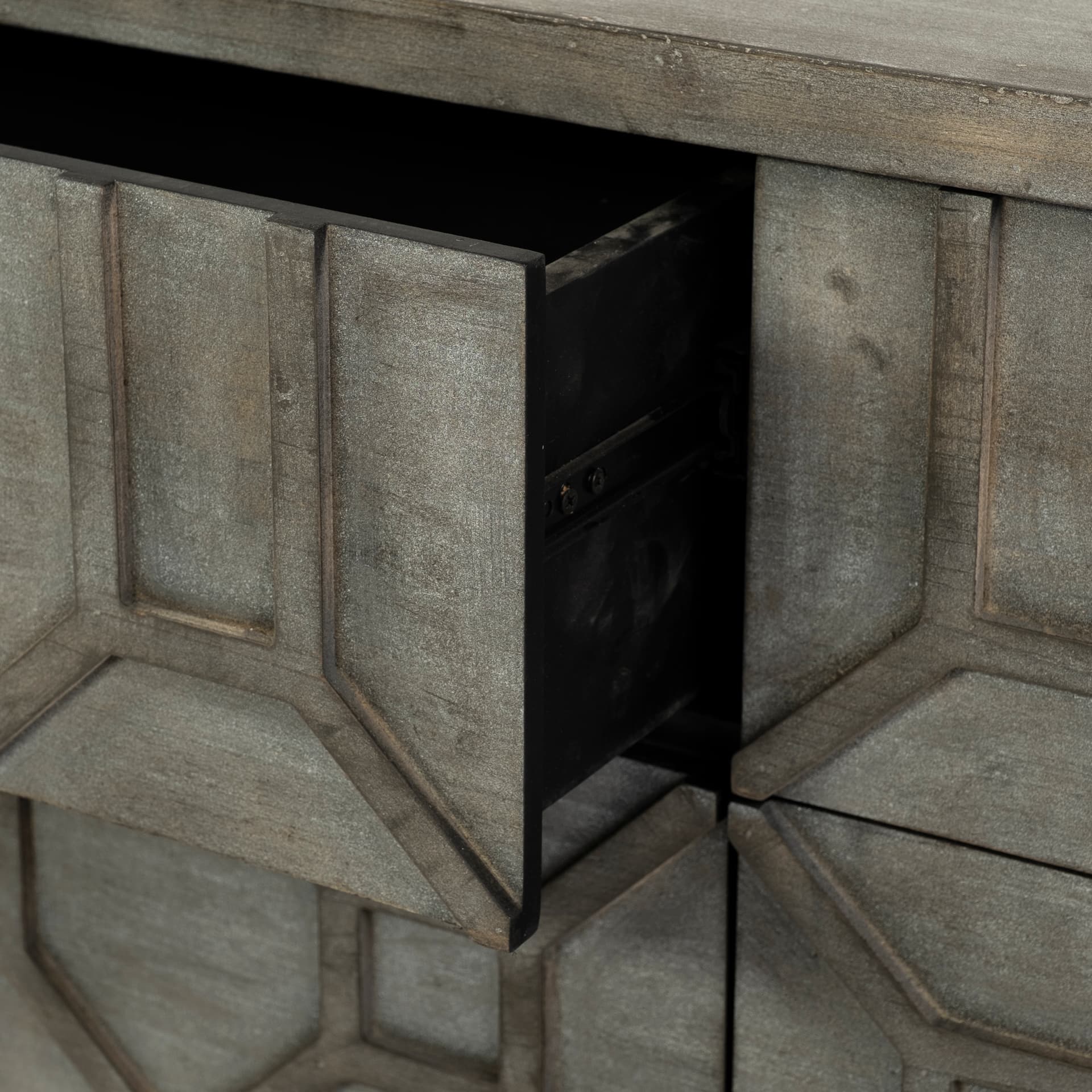 Genevieve II 70x15.8 Gray Fir Veneer W/Gold Metal Frame Base 9 Drawer Sideboard — product photograph