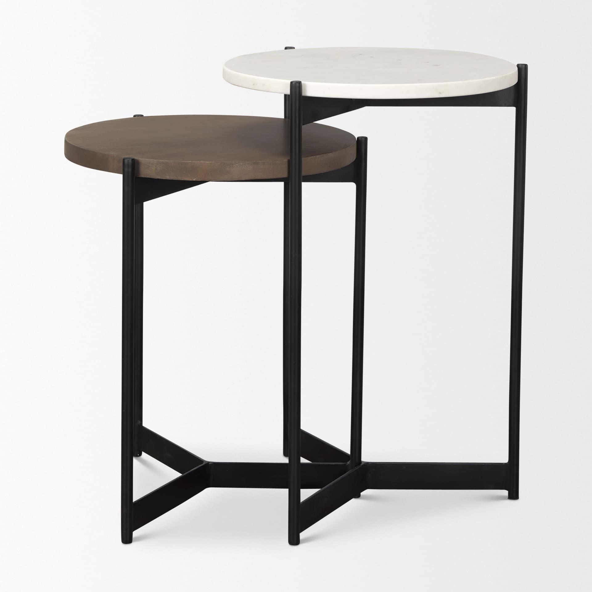 Larkin Marble & Dark Brown Wood Tabletop Nesting End/Side Tables — product photograph
