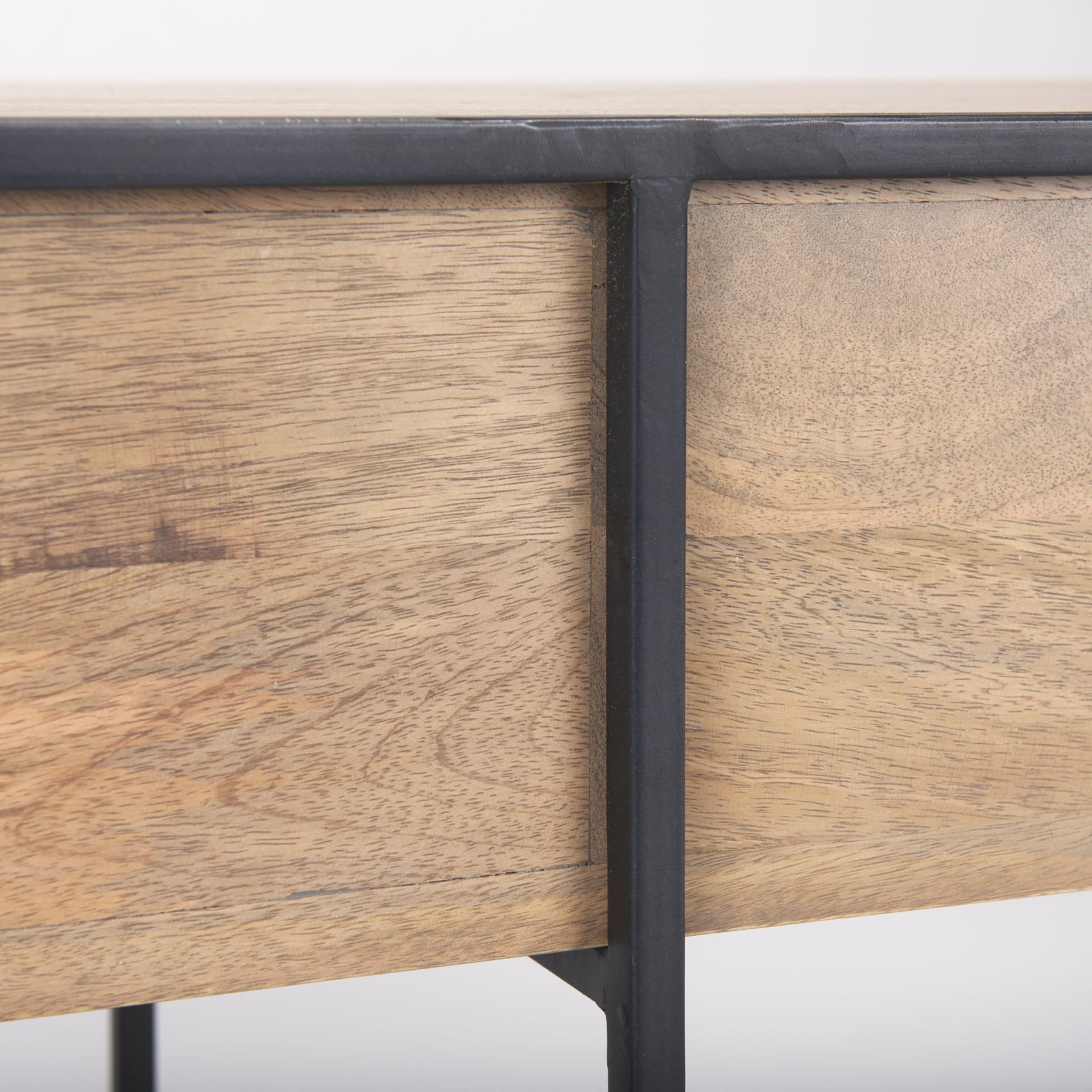 Morris 63.0L x 15.0W x 31.0H Beige Wood w/ Black Metal Frame 2 Drawer Console Table — product photograph