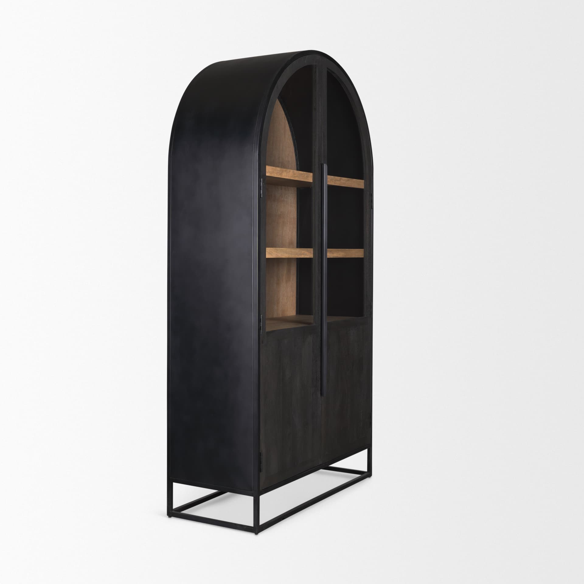 Sloan 42W x 80H Black Wood W/Black Metal Frame Arched Cabinet — product photograph