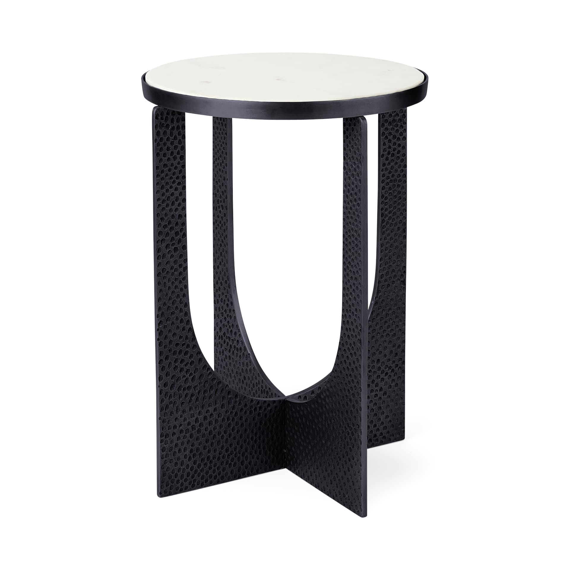Patrick 23"H White Marble Top w/ Matte Black Metal Accent Table — product photograph