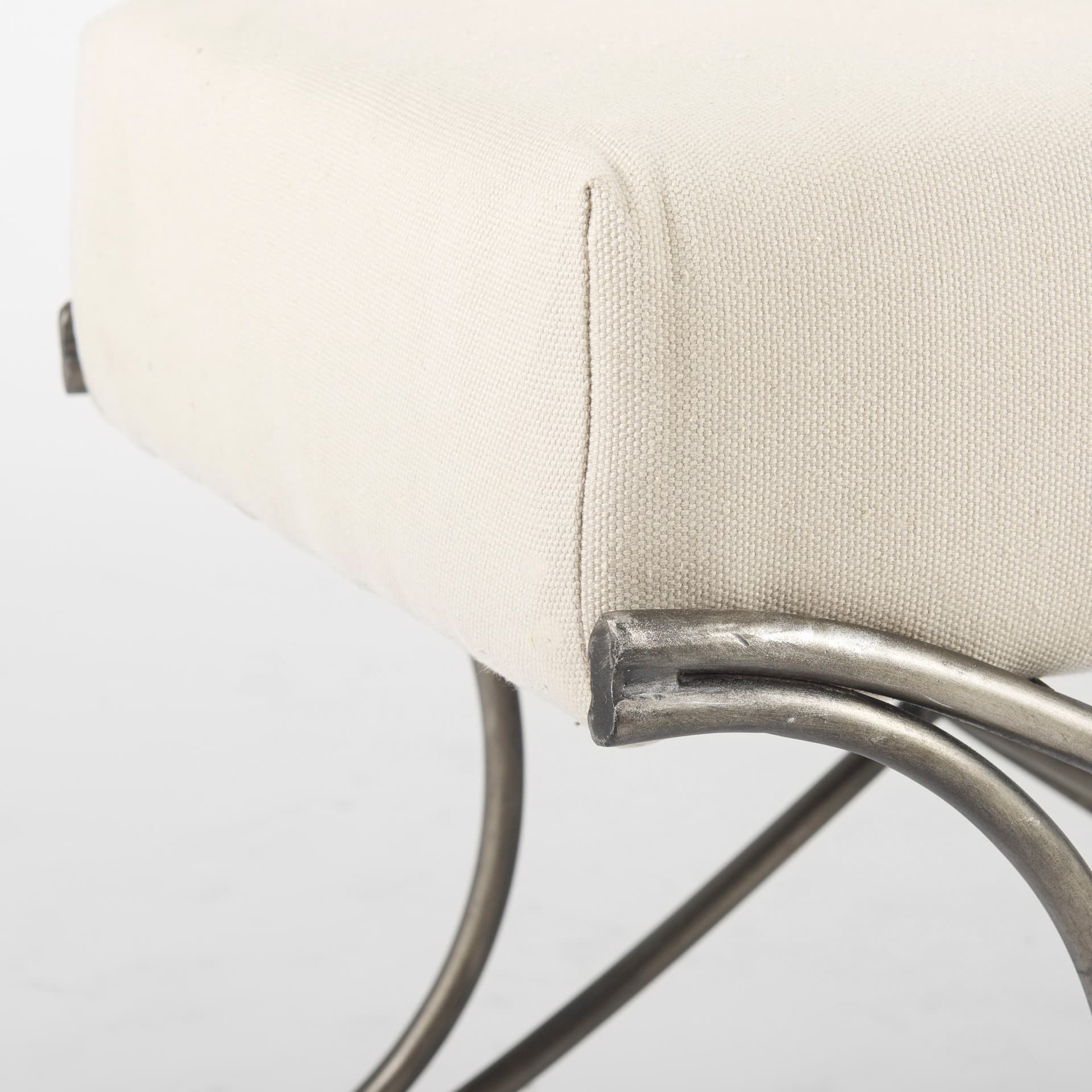 Ayla 55L x 17.6W x 18H Cream Fabric Seat W/ Antique Nickel Frame Bench — product photograph