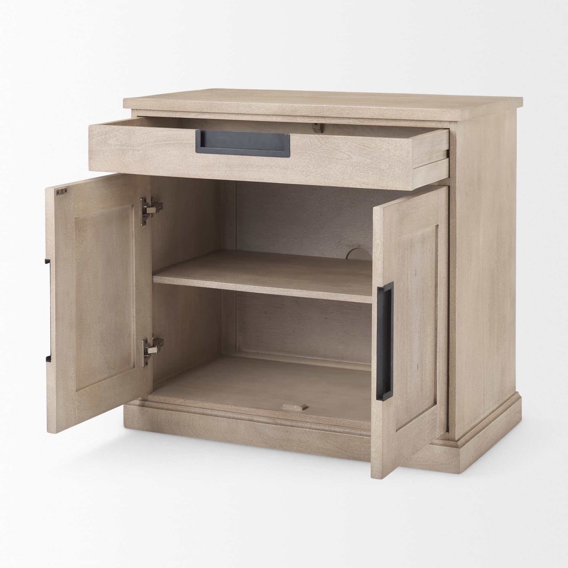 Braxton 33.5L x 18.5W x 31.5H Beige Wood W/Black Accents 2 Door Accent Cabinet — product photograph