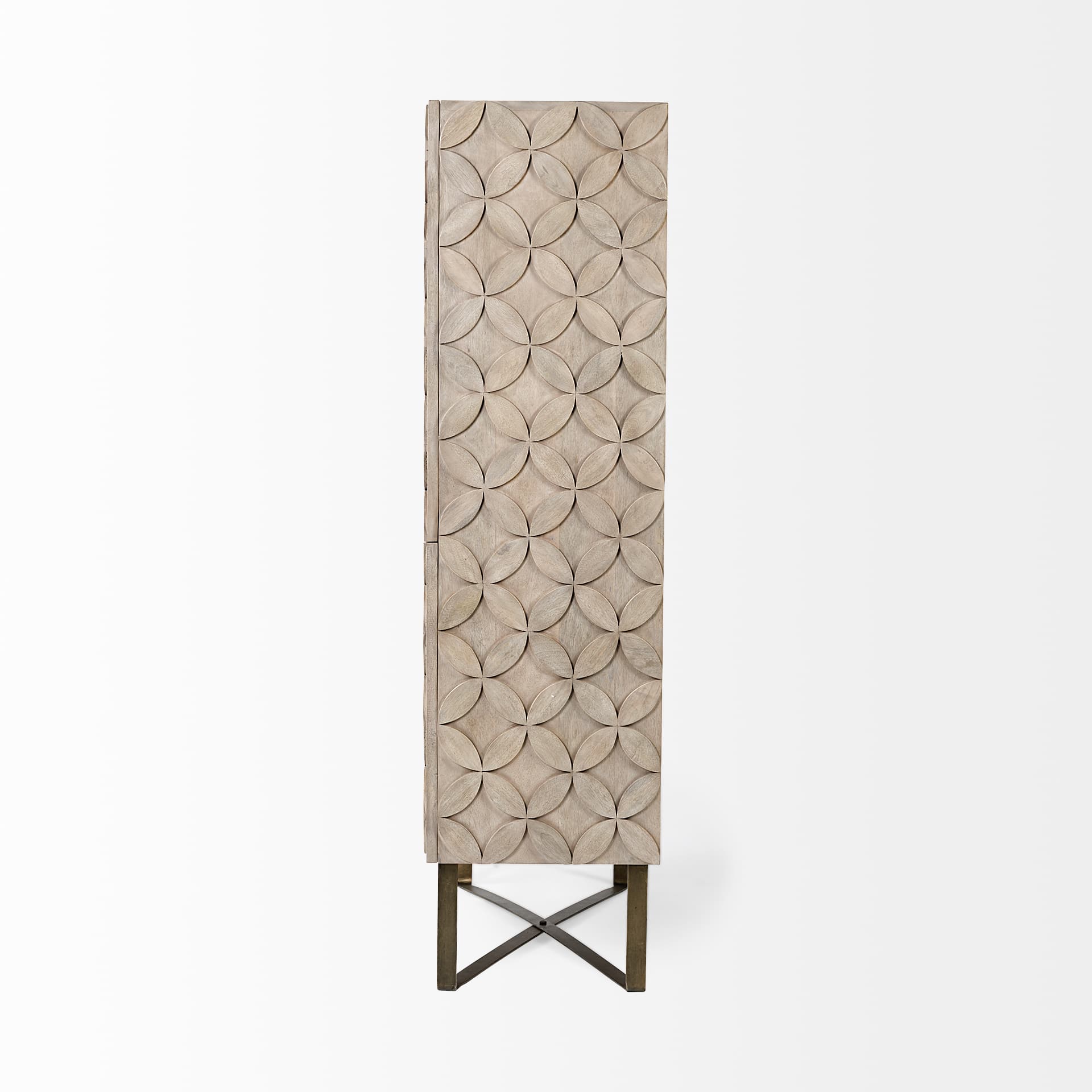 Excelsior II 68.1" H Light Brown Wood Gold Iron Base Storage Cabinet — product photograph