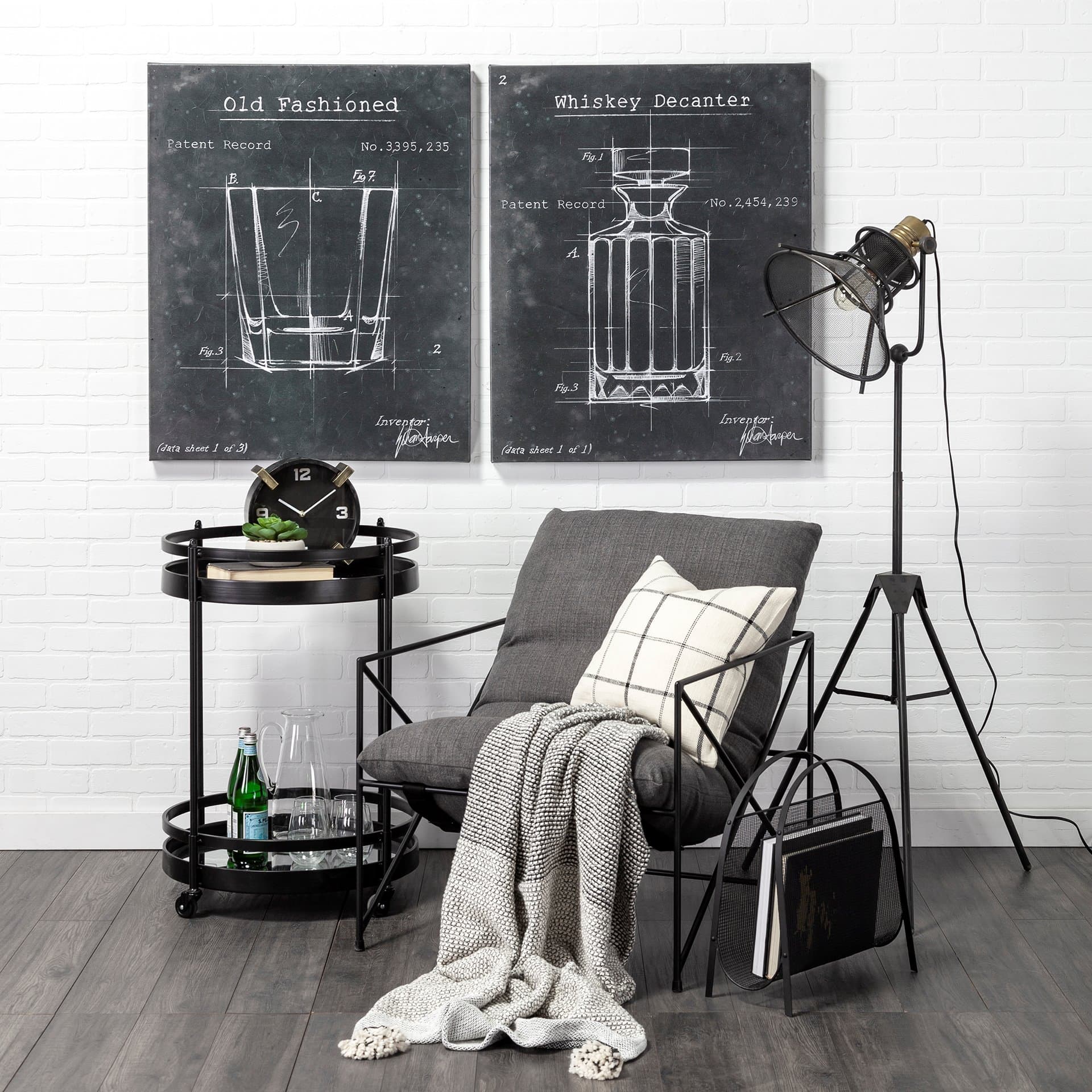 Ada Round Shape Black Metal Frame Two-Tier w/Glass Shelf Bar Cart — in a styled room