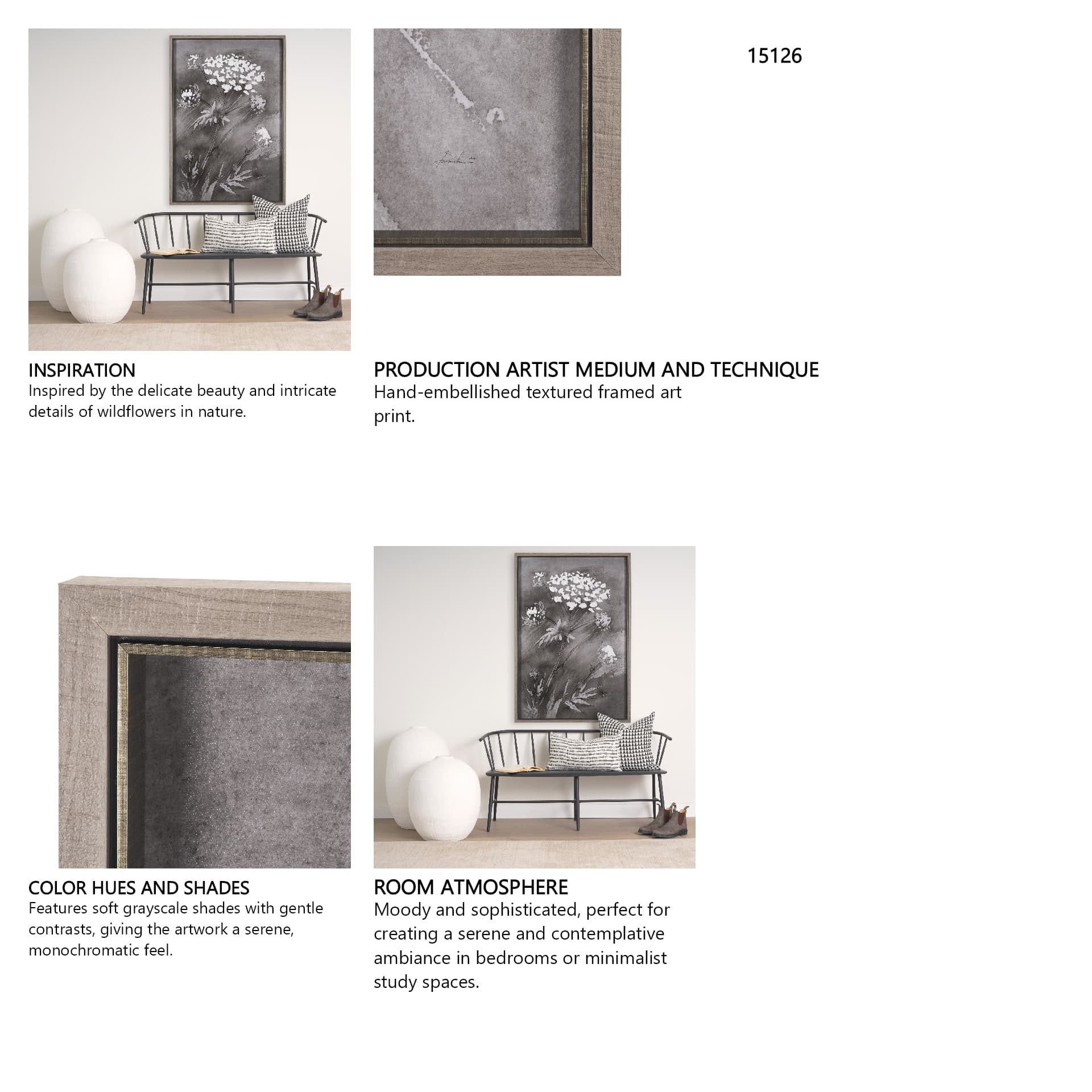 Wildflowers II Charcoal by Mercana Studio a Hand Embellished Textured Framed Art Print — in a styled room