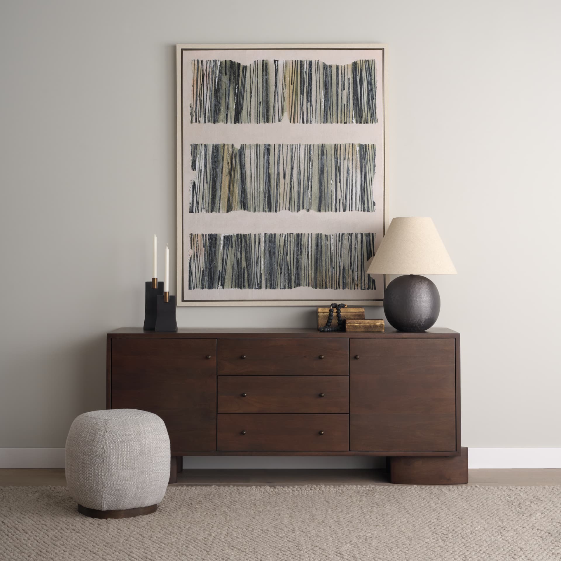 Sadiyah Black Brushed Metal w/ Beige Shade Table Lamp — product photograph