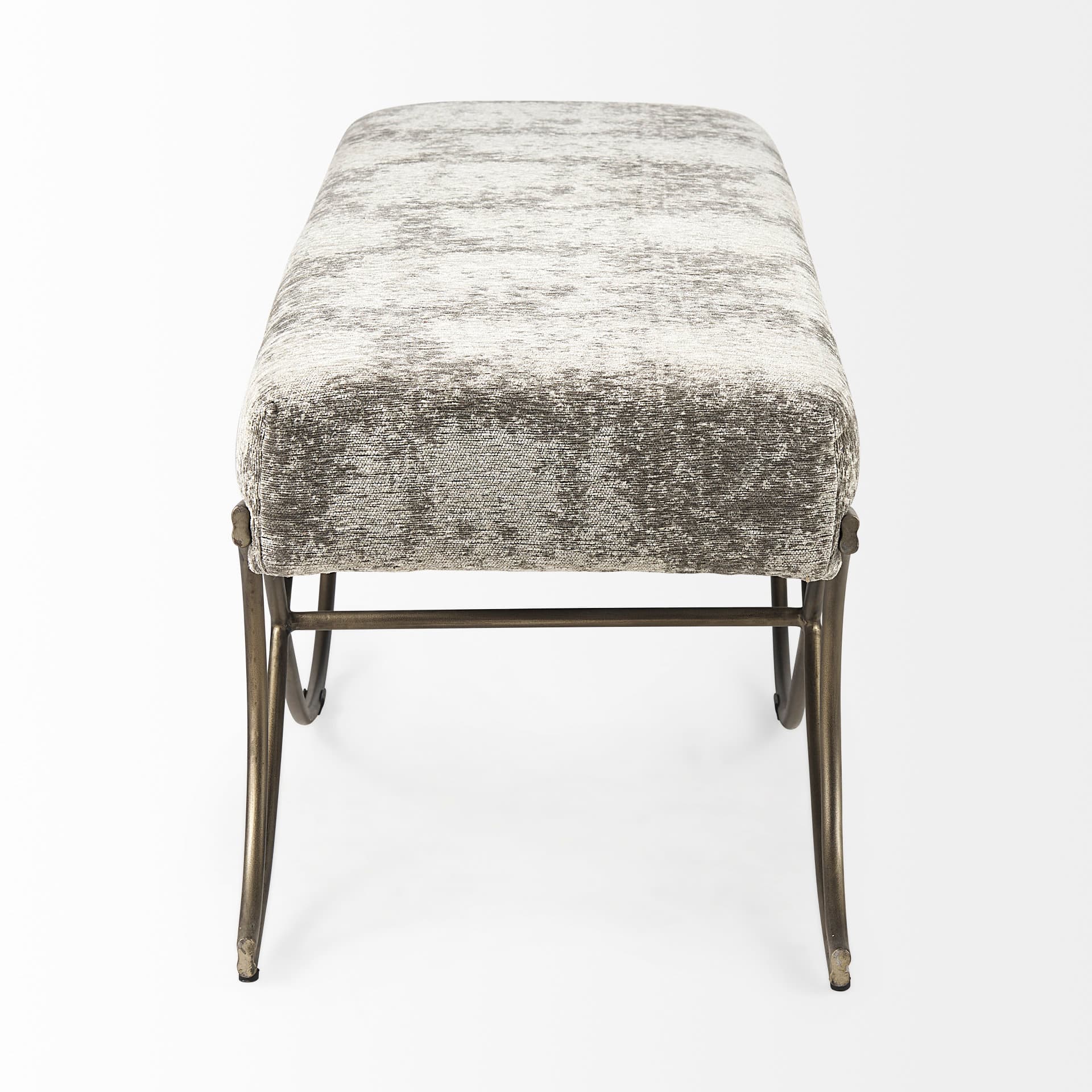 Ayla 55L x 17.6W x 18H Light and Dark Gray Fabric Seat W/ Antique Gold Metal Frame Bench — product photograph