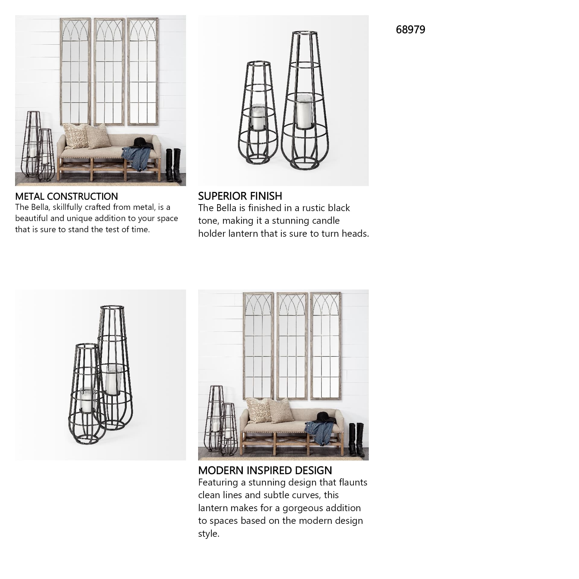 Bella Small Black Metal Cylindrical Cage Candle Holder Lantern — in a styled room