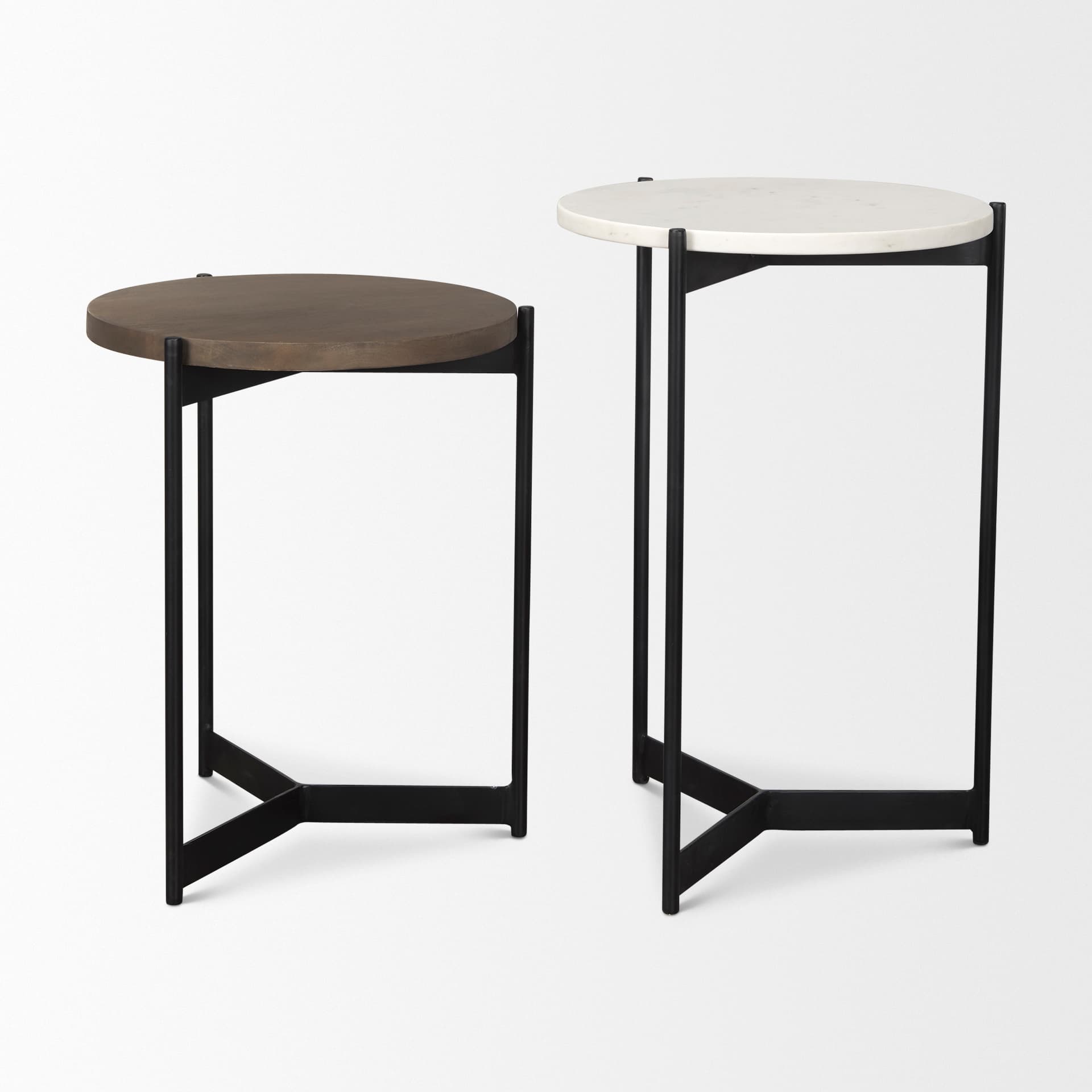 Larkin Marble & Dark Brown Wood Tabletop Nesting End/Side Tables — product photograph