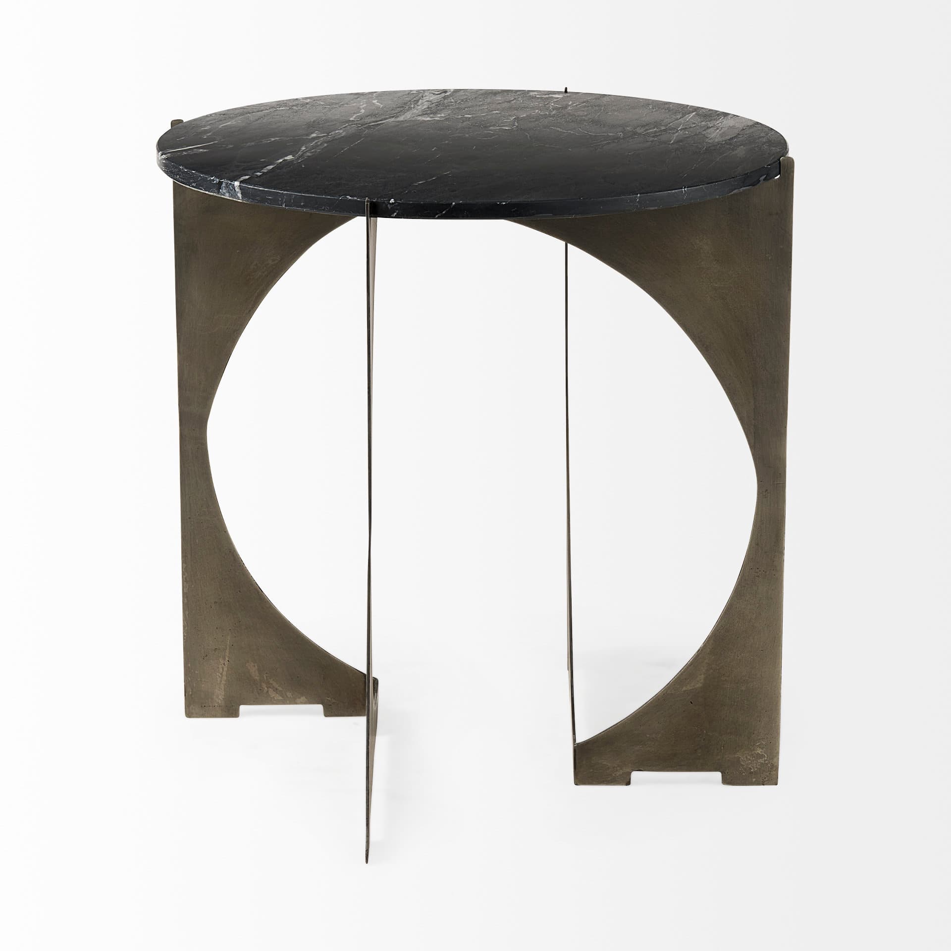 Reinhold II 21L x 21W x 21H Black Marble Top Iron Side Table — product photograph
