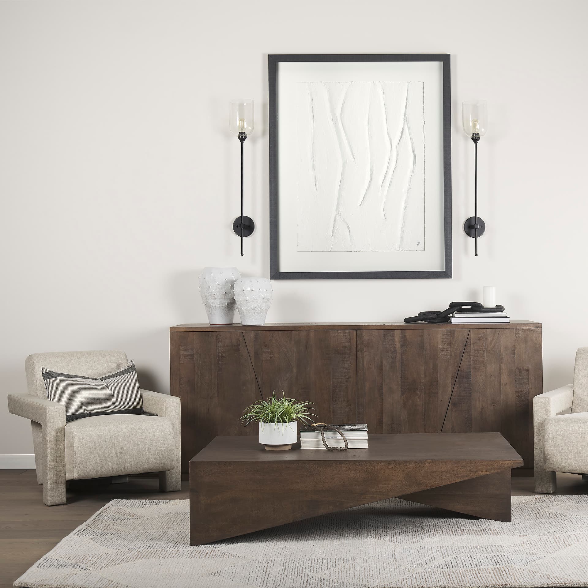 White Vines I by Studio M a handmade Original Framed 3D Textured Artwork under Glass — in a styled room
