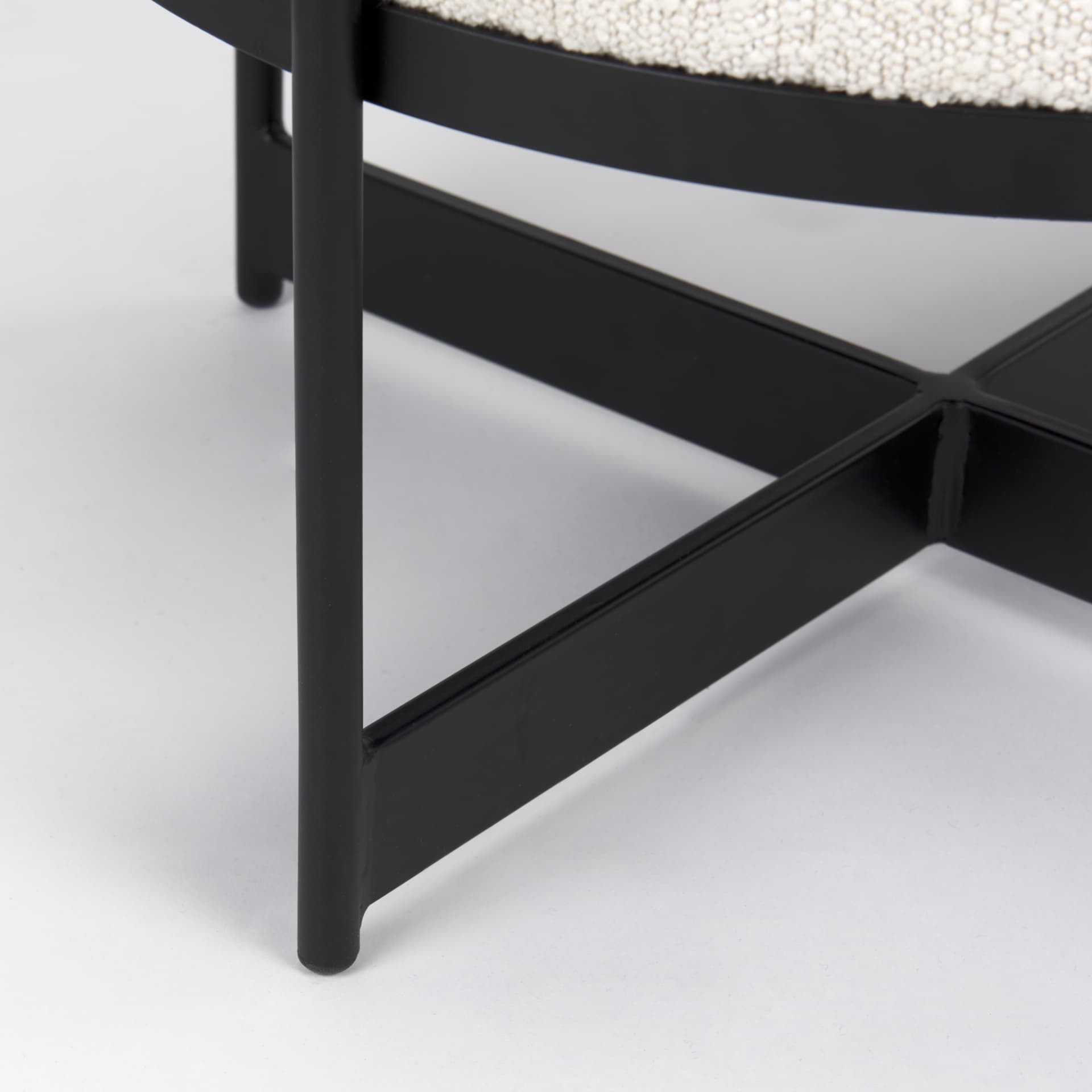 Amelia Cream Boucle W/Black Metal Upholstered Pouf — product photograph