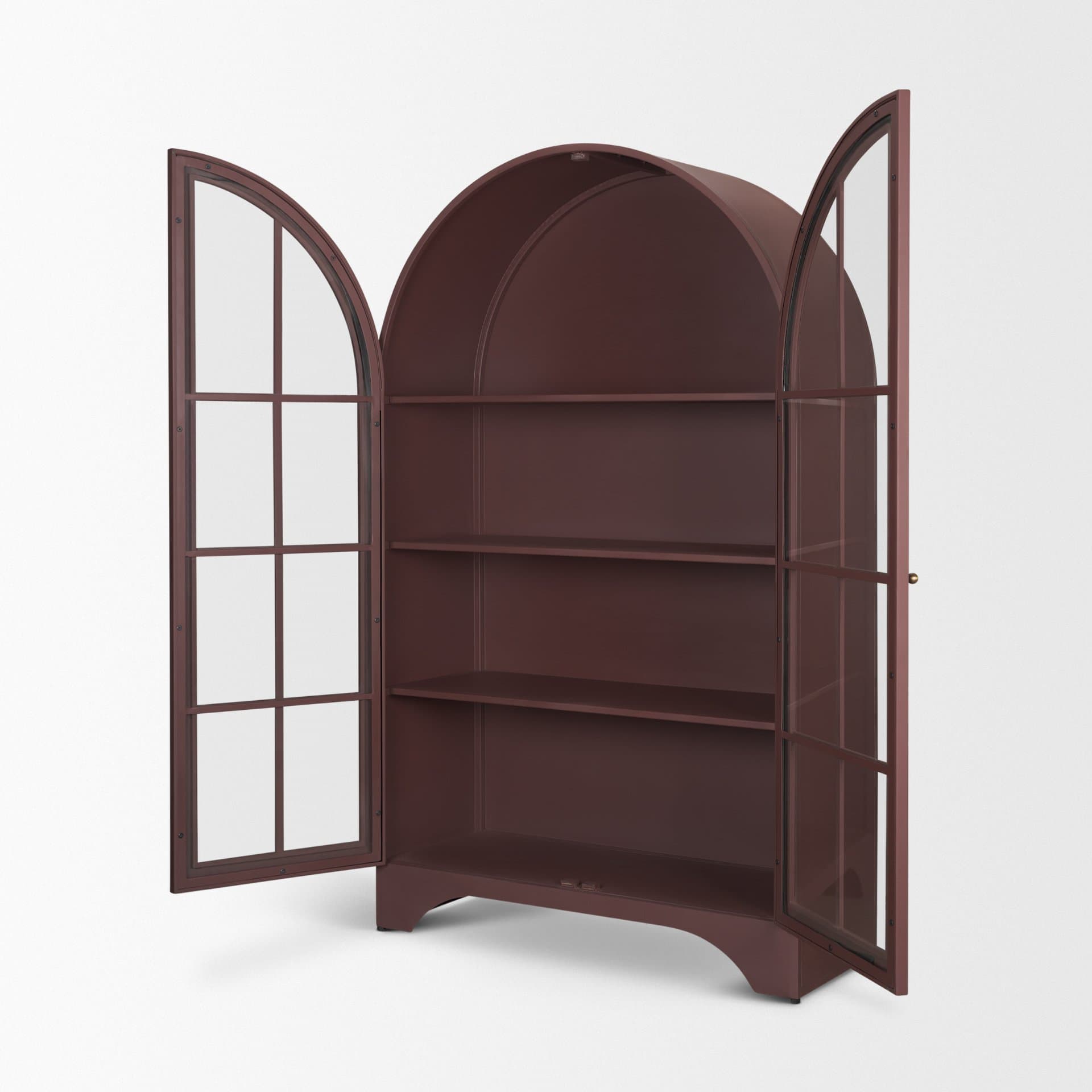 Rousseau Arched Curio Cabinet w/ Glass Doors | Burgundy Metal — product photograph